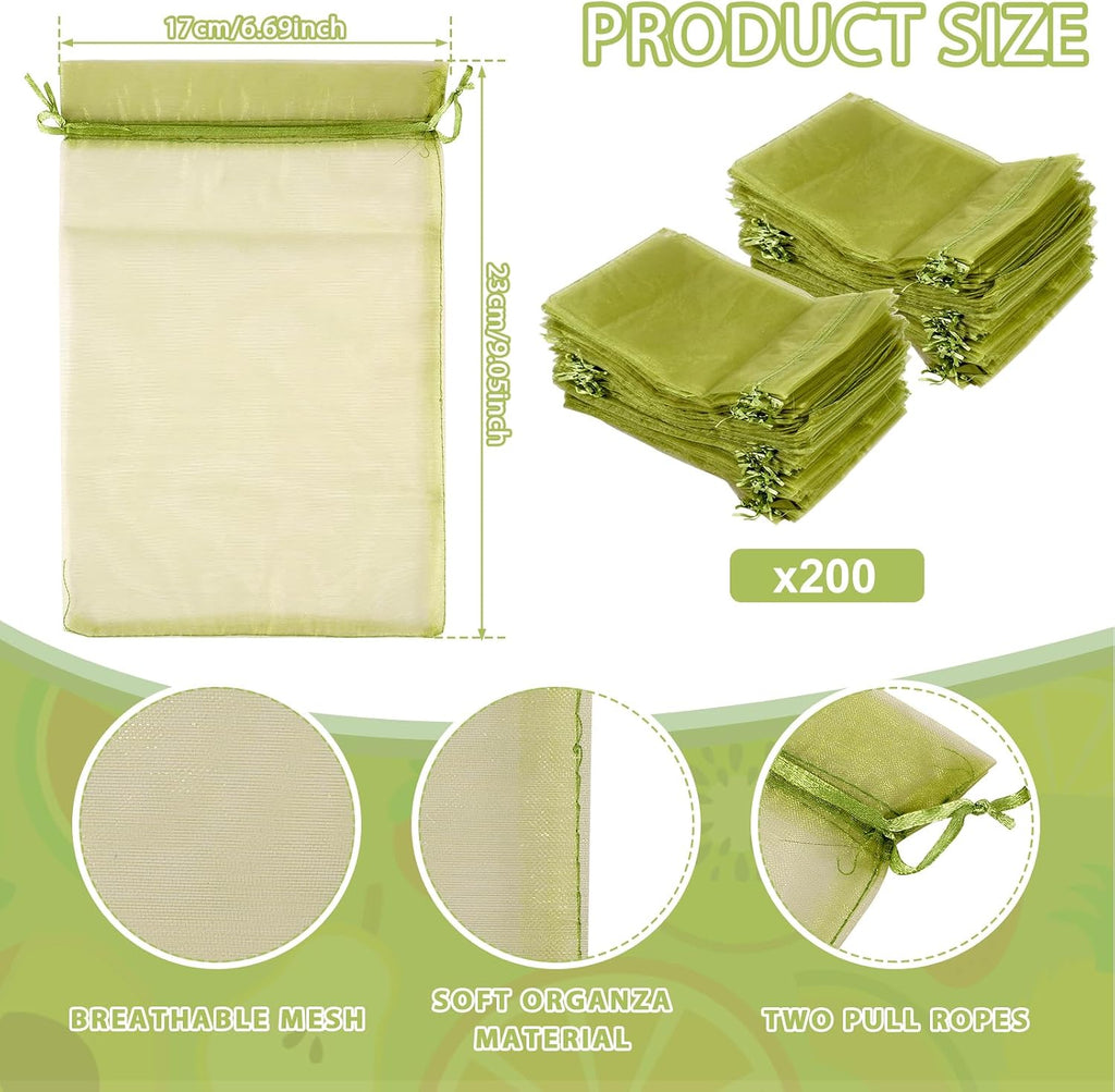 200Pcs Fruit Protection Bags, Fine Mesh Garden Netting Bags with Drawstring | Reusable Organza Fruit Tree Netting Cover