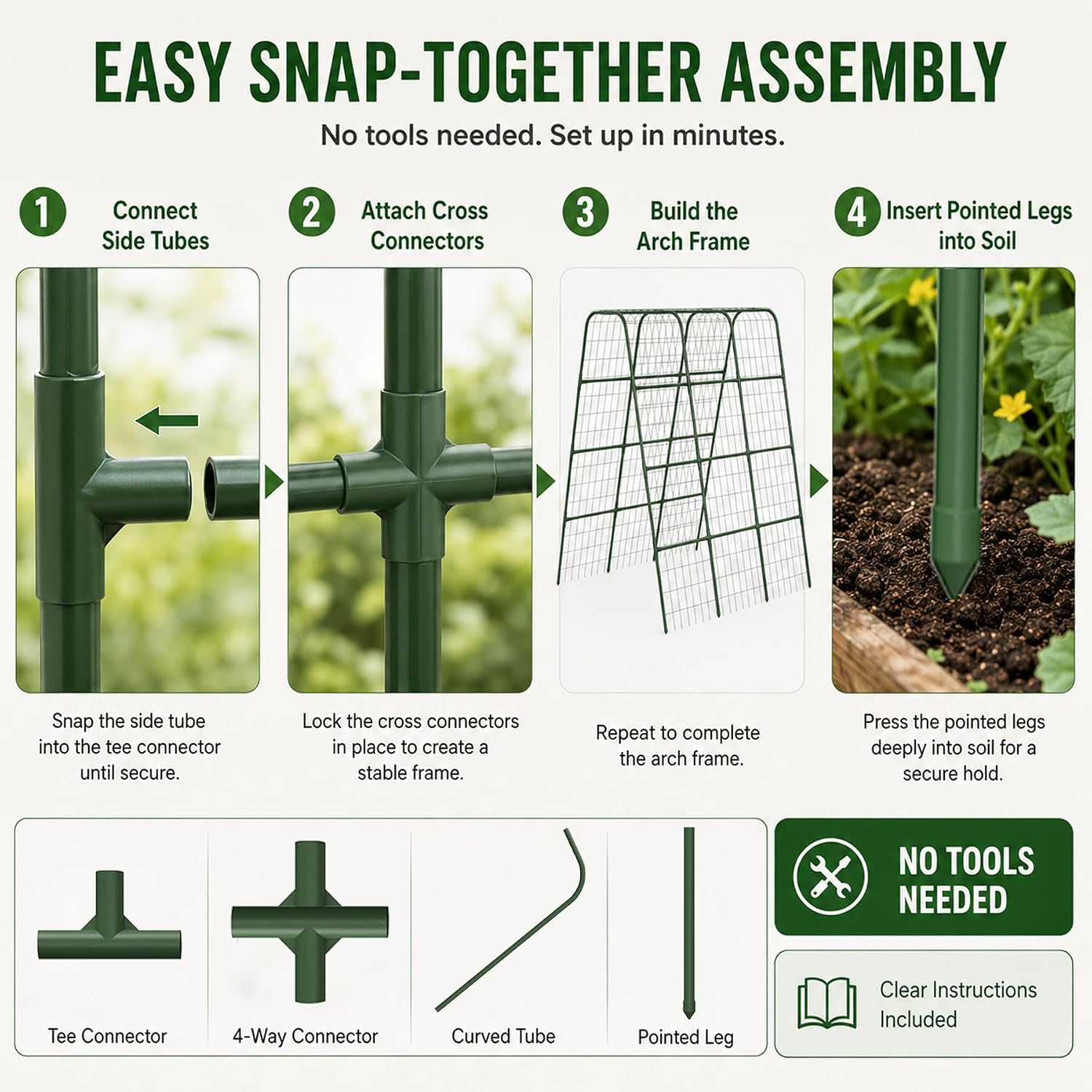 63" Tall Garden Trellis for Climbing Plants, 16mm Heavy Duty Metal Frame Cucumber Trellis with Netting, 20 Plant Clips