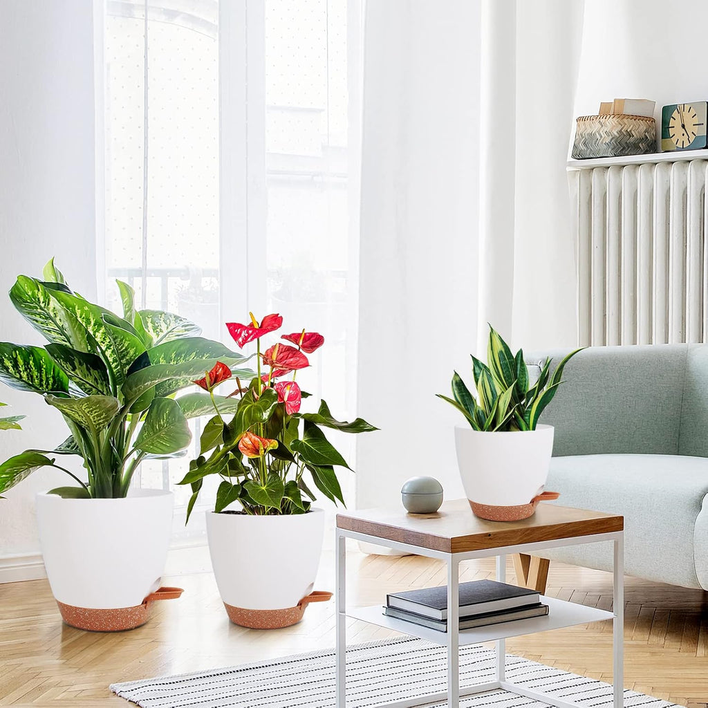 Vanslogreen Flower Pots, 8/7/6.5/6/5.5/5 Inch Self Watering Planters for Indoor Outdoor Plants with Drainage Hole