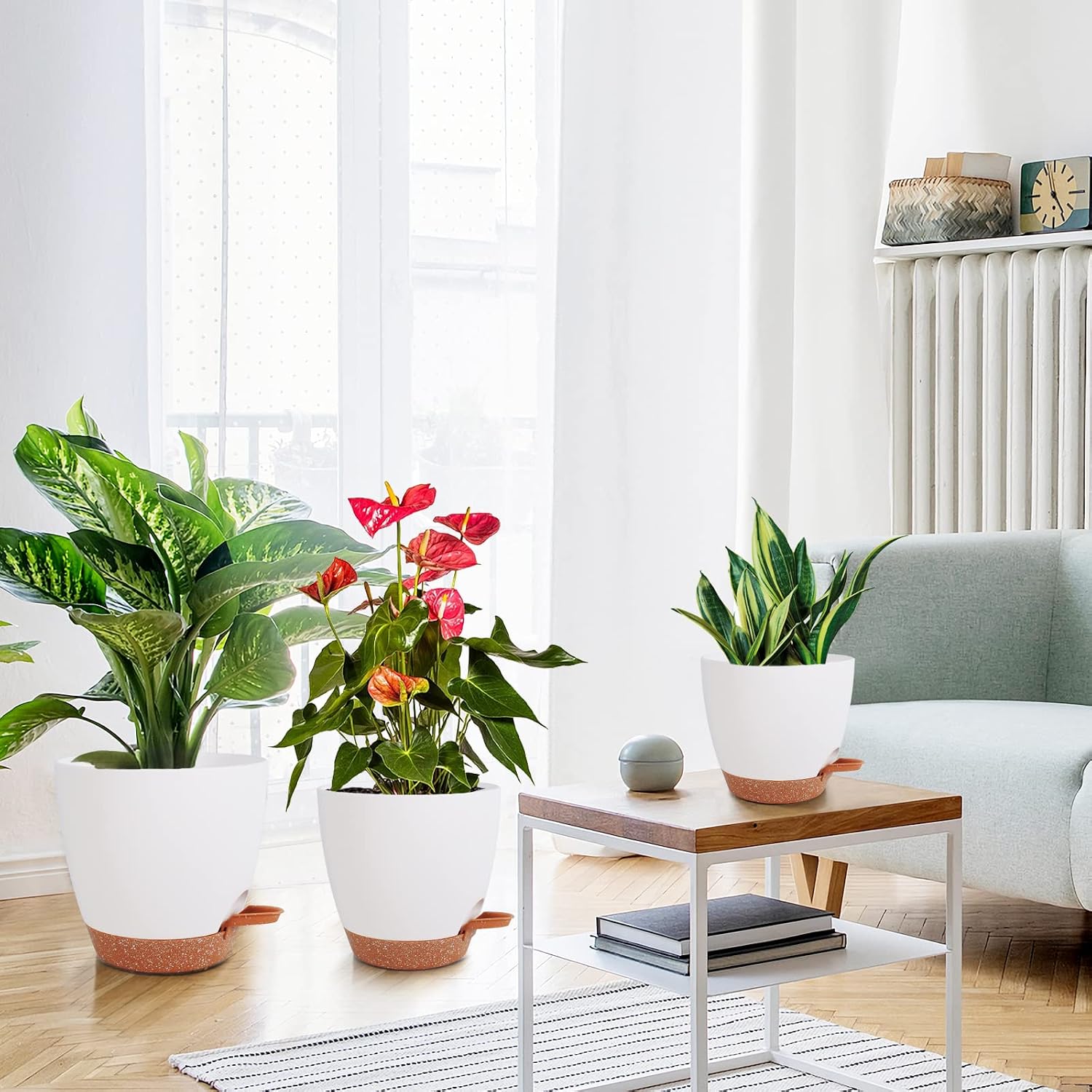Vanslogreen Flower Pots, 8/7/6.5/6/5.5/5 Inch Self Watering Planters for Indoor Outdoor Plants with Drainage Hole