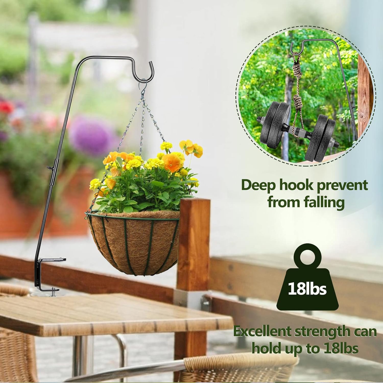 Deck Hook, 28 Inch Bird Feeder Hanger for Hummingbird Feeders, Black | Heavy Duty, Weather-Proof Metal Hanger for