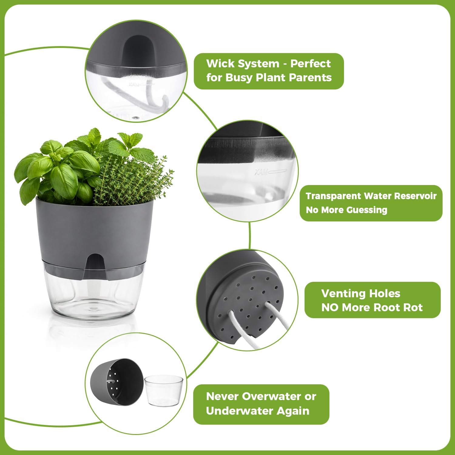 Planterhoma 5 Pack Self Watering Pots for Indoor Plants, 9 Inch Plant Pot Plastic Self Watering Planter for Orchid