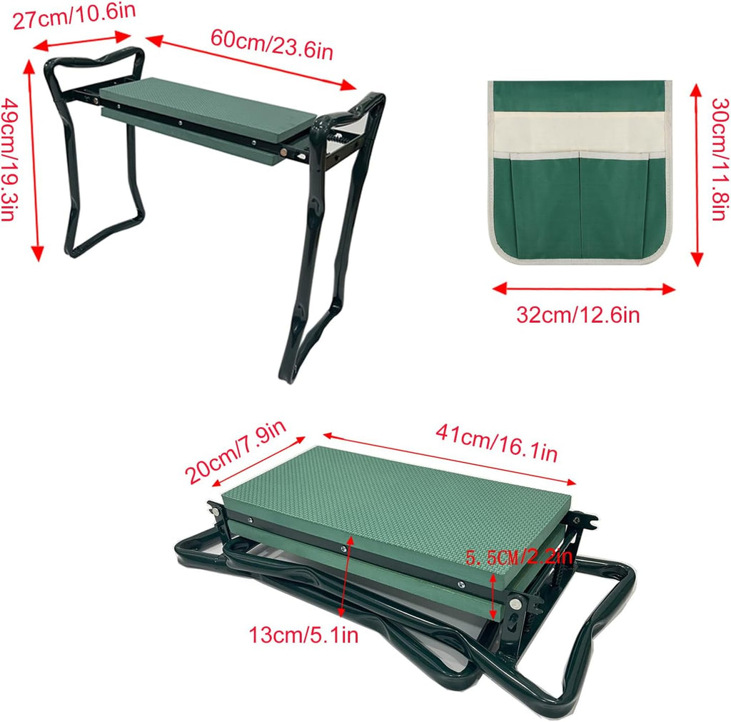 Garden Kneeler and Seat, Multifunctional Garden Kneeling Bench, Folding Gardening Stool, with a Tool Bags, EVA Foam Pad