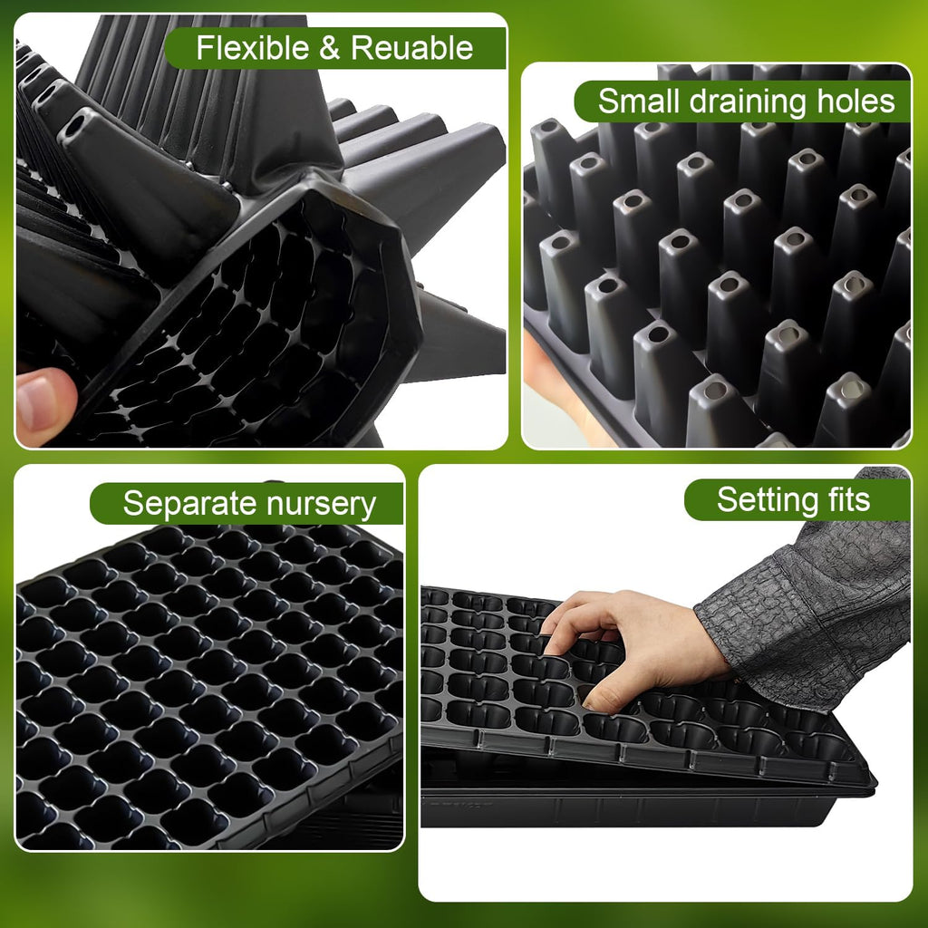 RooTrimmer 10Pcs 128 Cell Seed Starter Trays, Thick Durable Nursery 128 Cell Plug Tray Seedling Flat Plastic Shallow