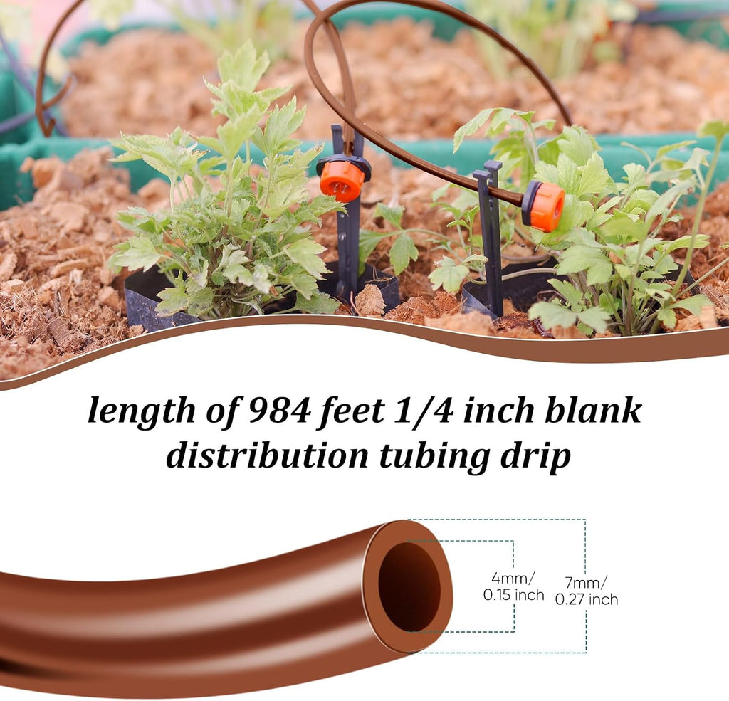 Yaomiao 984 ft 1/4 Drip Irrigation Tubing Blank Distribution Tubing,Brown | Drip Irrigation Mainline Tubing Water Line