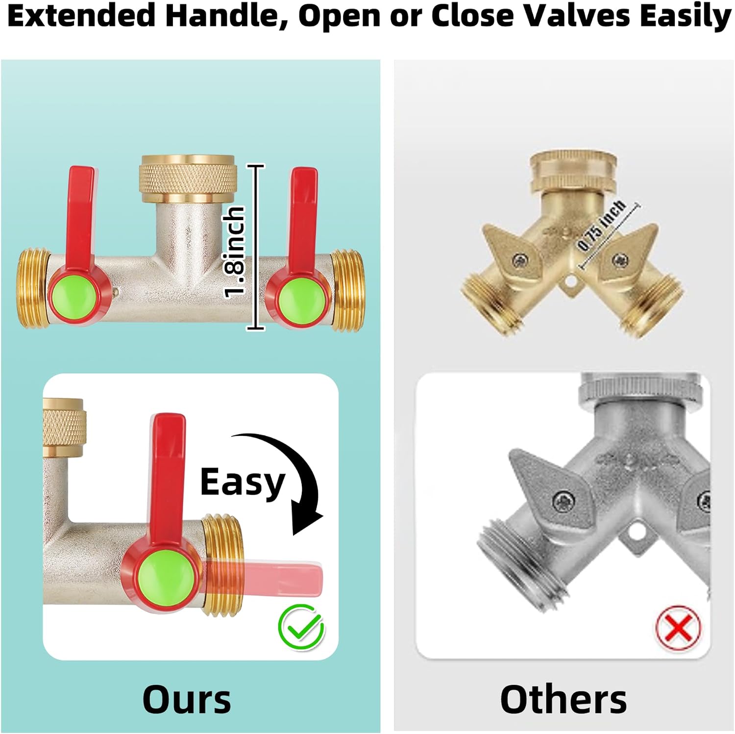 Hose Splitter 2 Way, High Flow Garden Hose Splitter, 3/4” Ght Inlet Brass Heavy Duty Hose Converter, water 2 Way Faucet