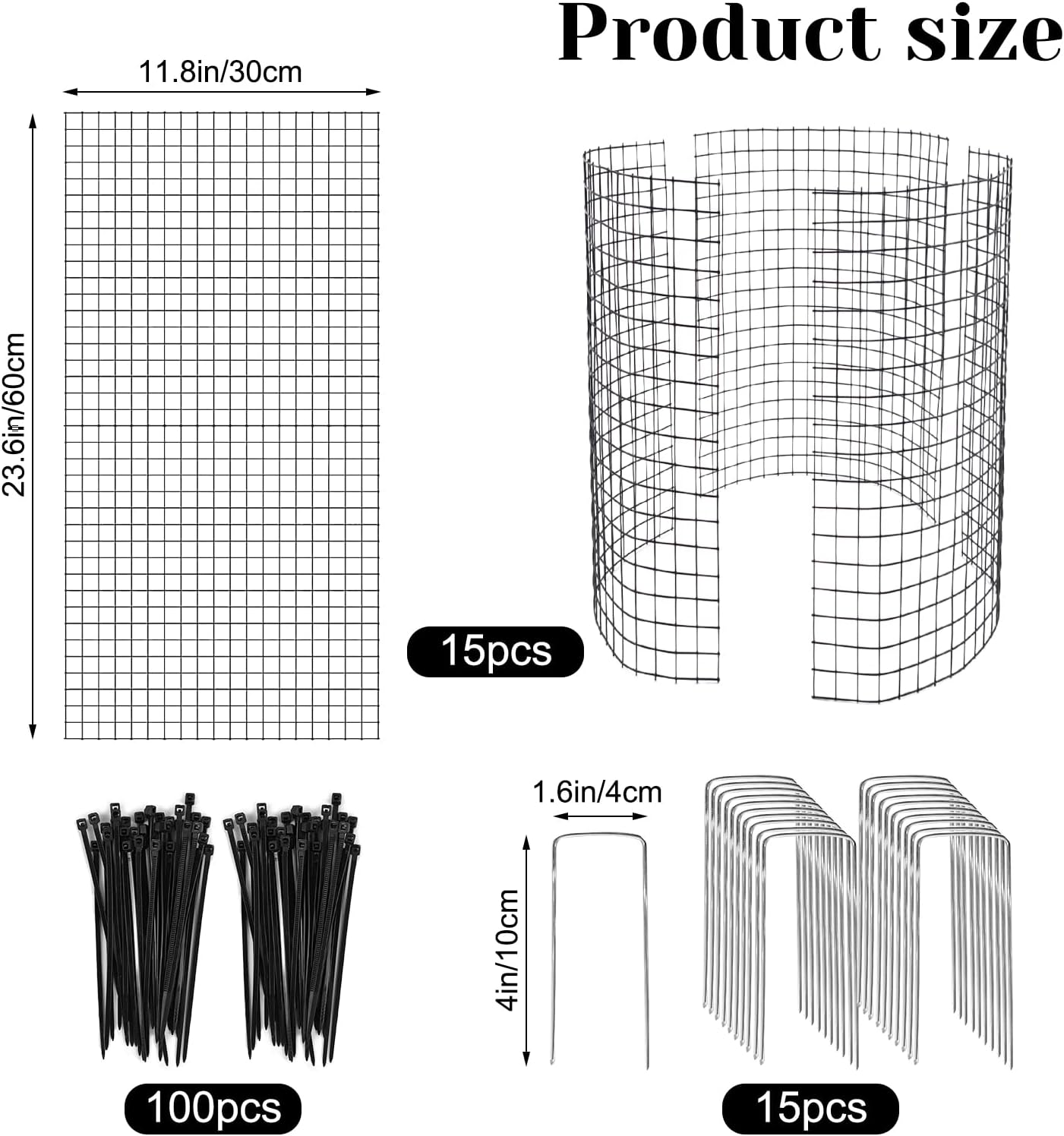 15 Pcs Large Wire Plant Protector from Animals, 5 Pack 24" H X 12" Dia Metal Plant Cage Chicken Wire Cloche with Ground