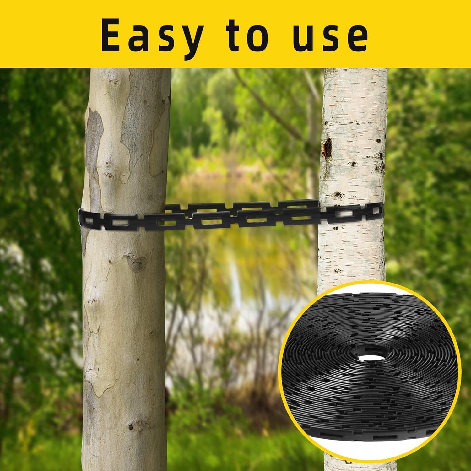 codree 2 Pcs 50Ft Plastic Chain Lock Tree Tie, 1/2 Inch Wide Adjustable Tree Support Straps for Staking, Flexible Cable