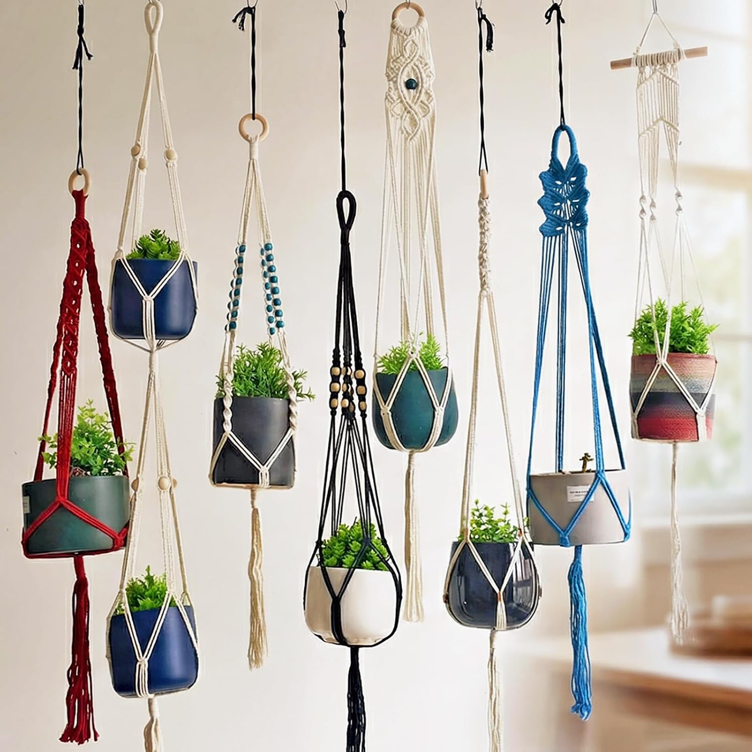 8-Pack Boho Plant Hanger, Macrame Pot Holder,Hanging Planter/Indoor/Balcony/Window Decoration Length 39" (Not Pot and