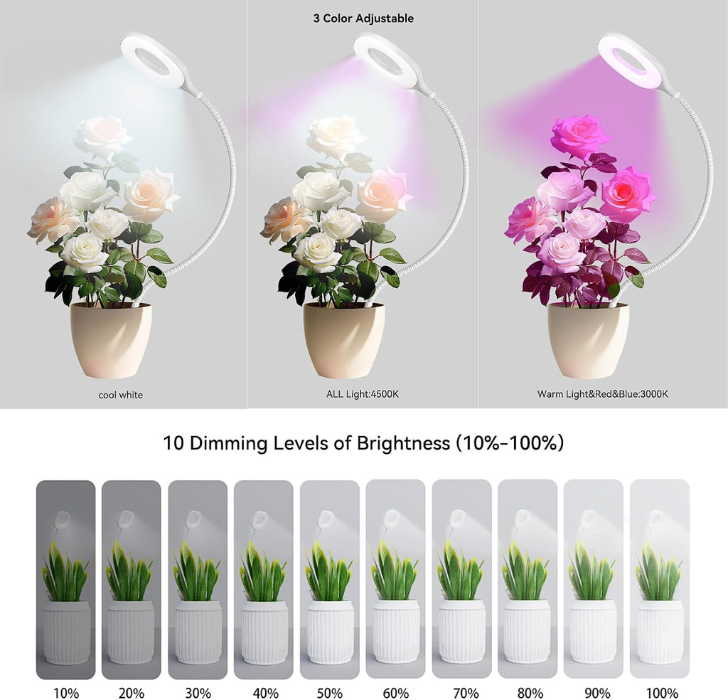 2 Packs Plant Growing Lamp, LED Pot Clip-on Plant Light for Growing | Full Spectrum Plant Light with Remote, 4/8/12H