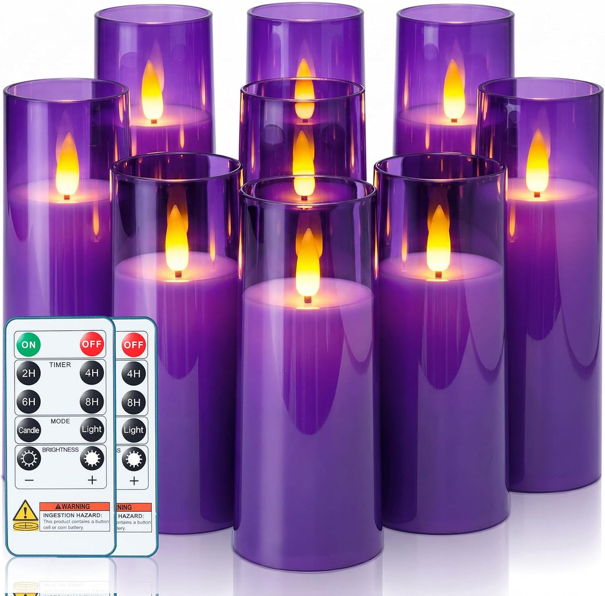 Homemory Purple Flameless LED Pillar Candles, Remote Timer, 9 Pack