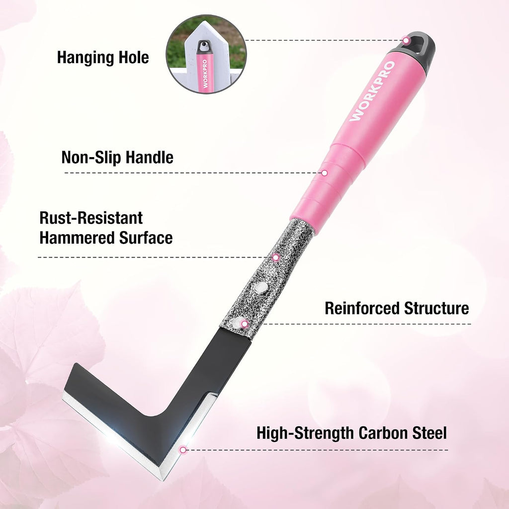 WORKPRO 6-Piece Pink Garden Tool Set | Heavy Duty Gardening Hand Tools with Soft Rubber Handle, Including Trowel