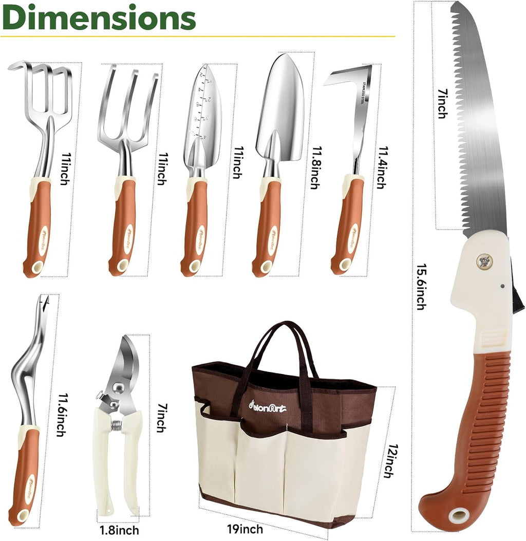 MelonArt Garden Tool Set,10 Pcs Heavy Duty Gardening Hand Tool Kit for Women Aluminum with Non Slip Ergonomic Handle