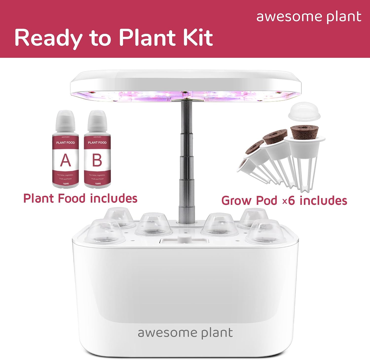 6Pro Hydroponics Growing System Kit (6 Pods), Indoor Garden Kit with 3L Watertank, 3 Grow Modes and Quiet Pump, Grow