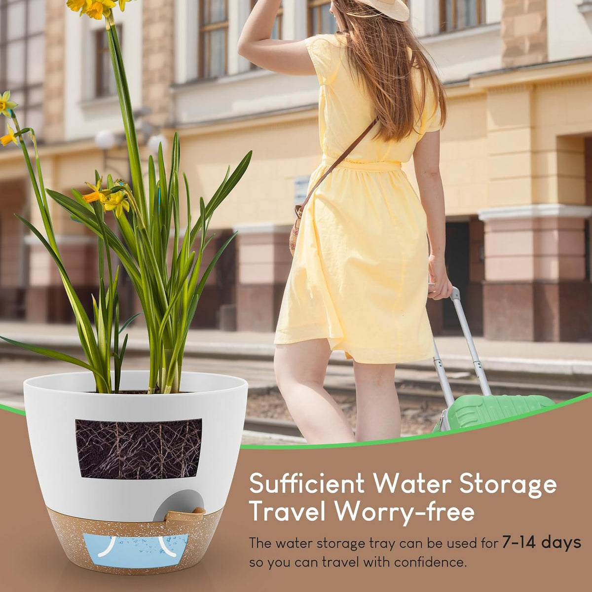 YNNICO Plant Pots 10/9/8/7.5/7 inch, Self Watering Planters with Drainage Holes & Saucers for Indoor and Outdoor Plants