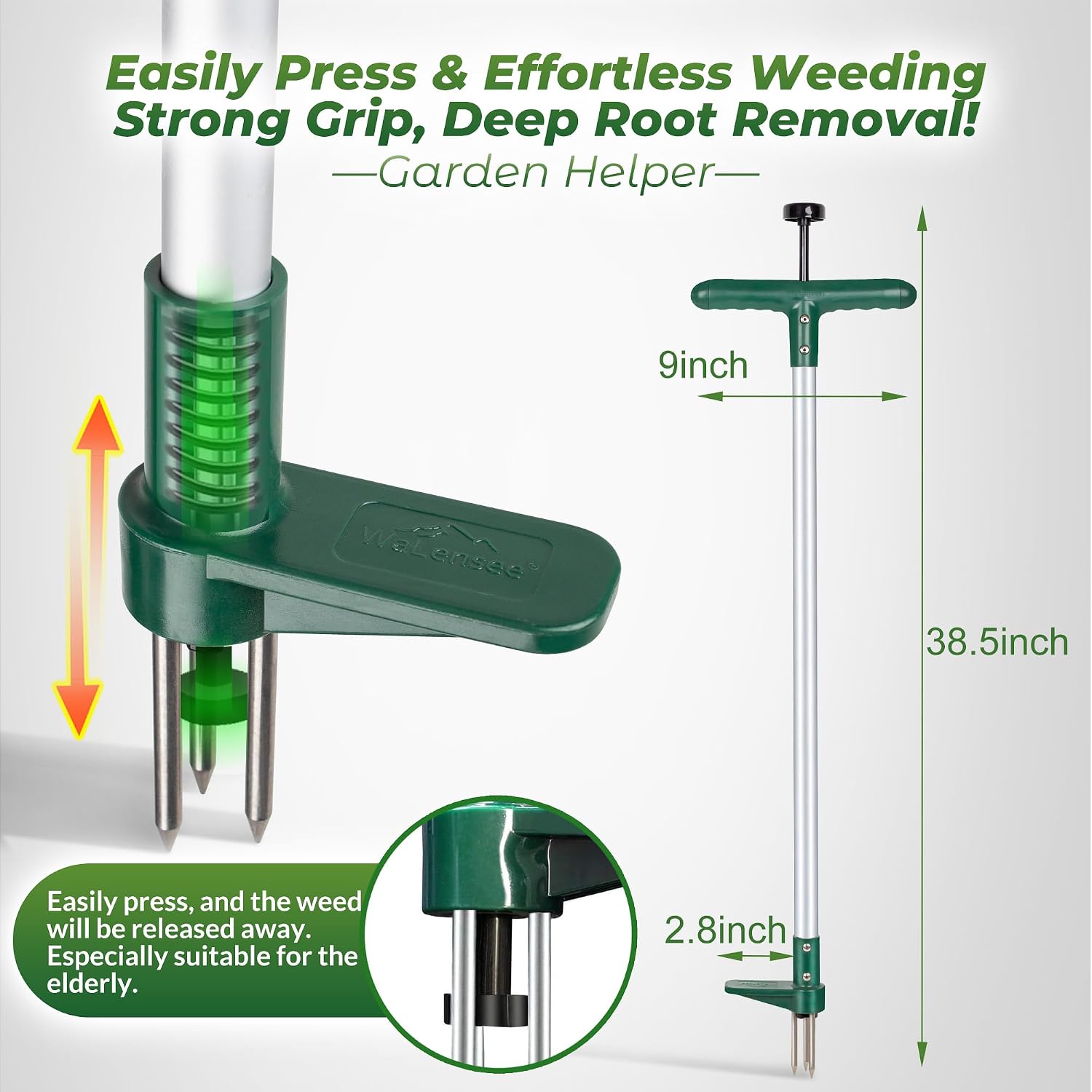 Walensee Weed Puller, Stand Up Weeder Hand Tool, Long Handle Garden Weeding Tool with 3 Claws, Hand Weed Hound Weed
