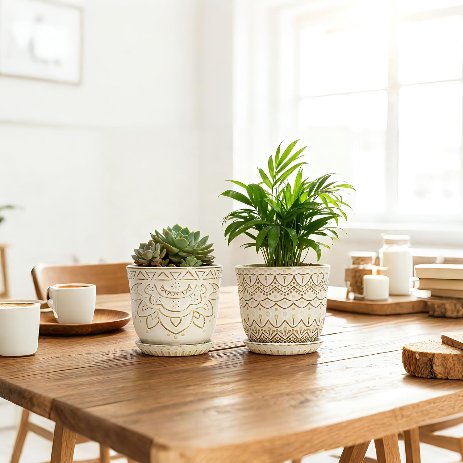 Gepege Ceramic Plant Pots, 6 Inch Indoor Planters with Drainage & Saucers | Ceramic pots for plants with drainage