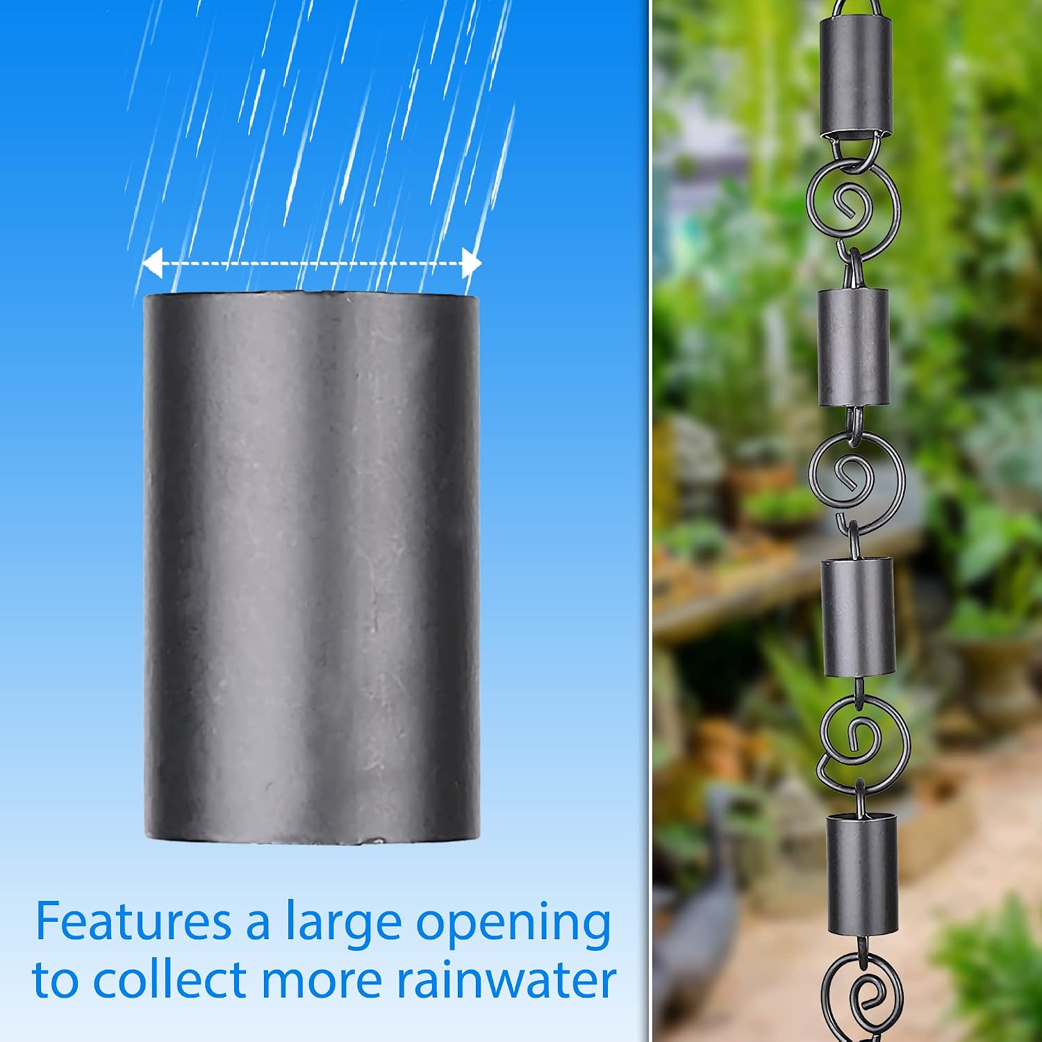 Spiral Rain Chains for Gutters 8.5ft Black