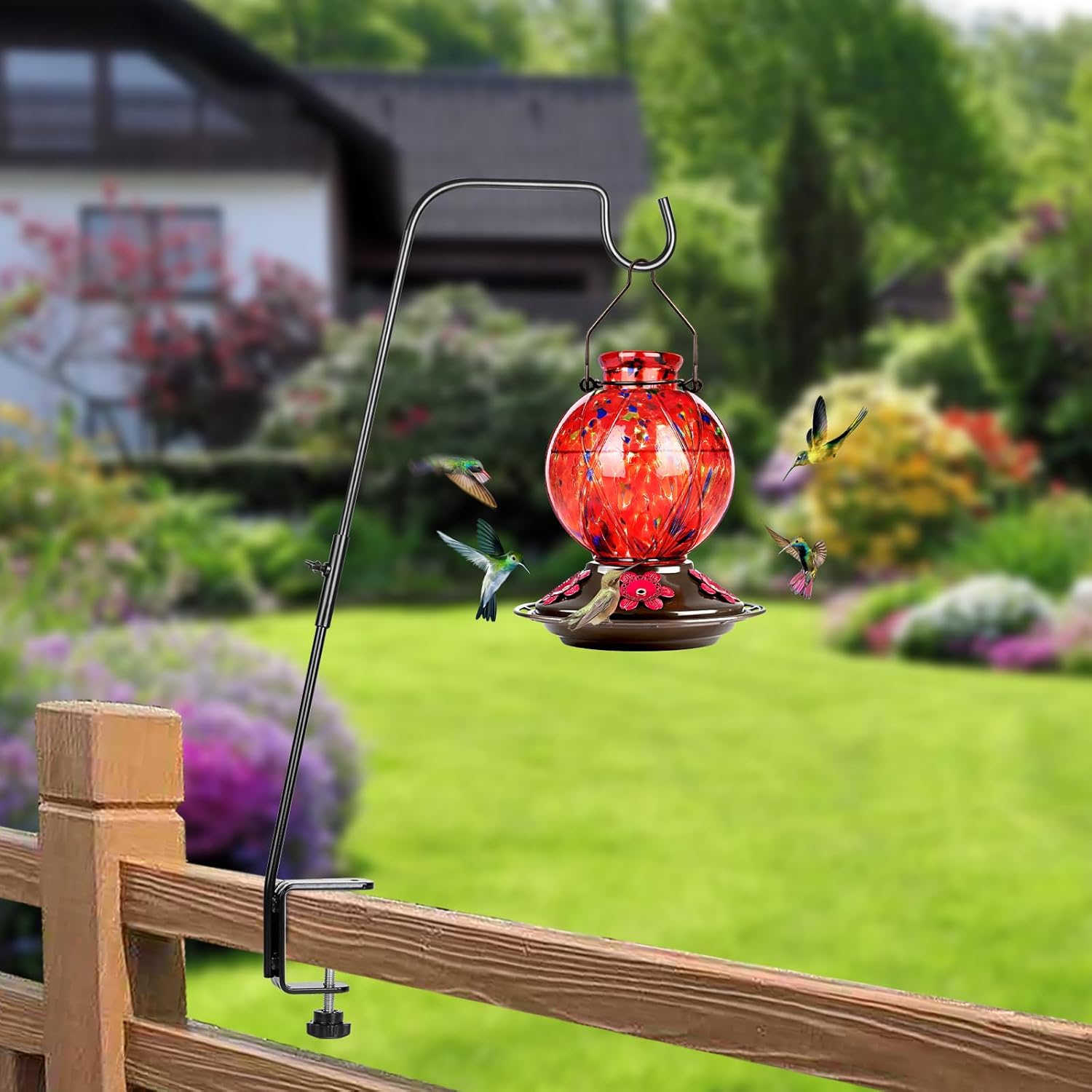 Deck Hook, 28 Inch Bird Feeder Hanger for Hummingbird Feeders, Black | Heavy Duty, Weather-Proof Metal Hanger for