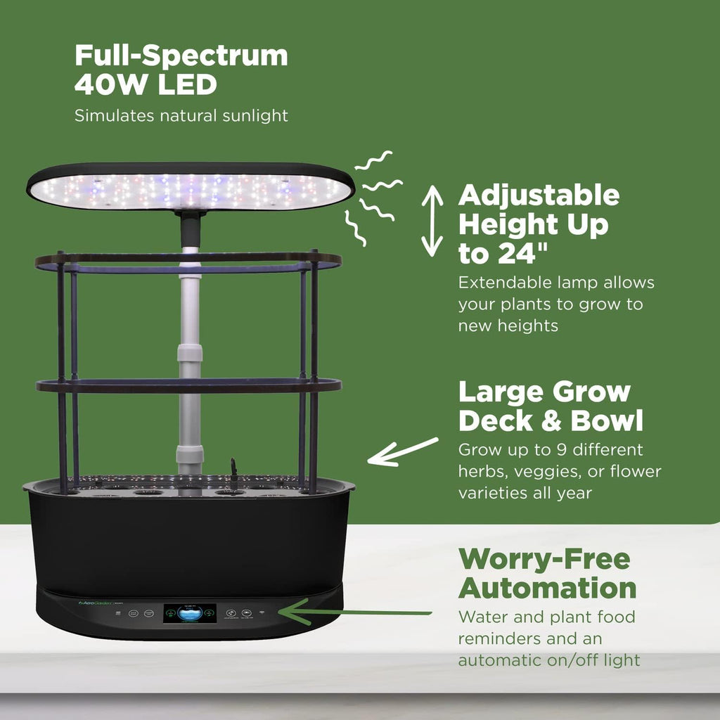 AeroGarden Bounty, Black | Indoor Garden with LED Grow Light, WiFi and Alexa Compatible