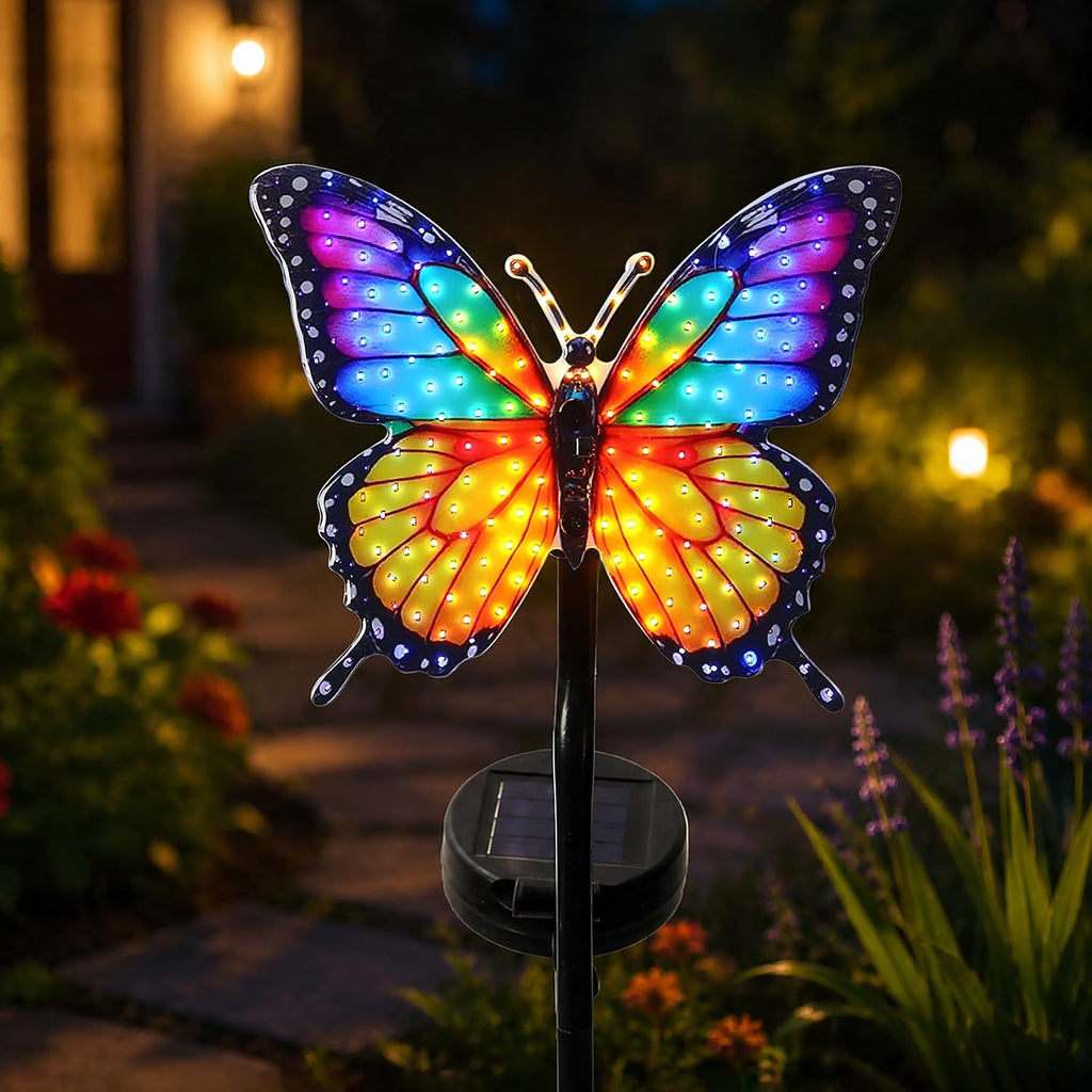 Solar Butterfly Garden Stake Light, 39.4" Outdoor Solar Garden Decor Light, Rainbow Glow Acrylic Butterfly, Auto On/Off
