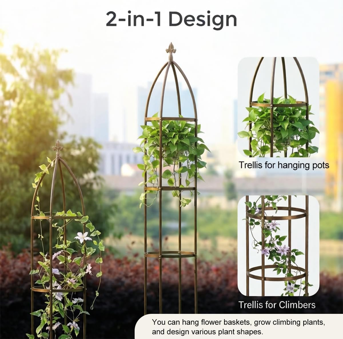 Garden Obelisk Trellis 100% Metal Heavy Duty 5.5 ft for Climbing Vines | Upgraded 16mm Thick Steel Tubes Bronze
