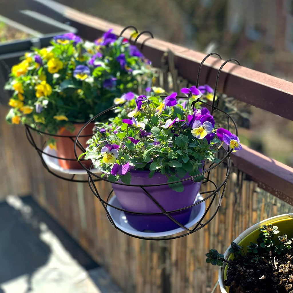 Pumtus 3 Pack Railing Planter Holders, 10'' Round Iron Hanging Fence Pot Basket, Over The Rail Indoor Outdoor Plant