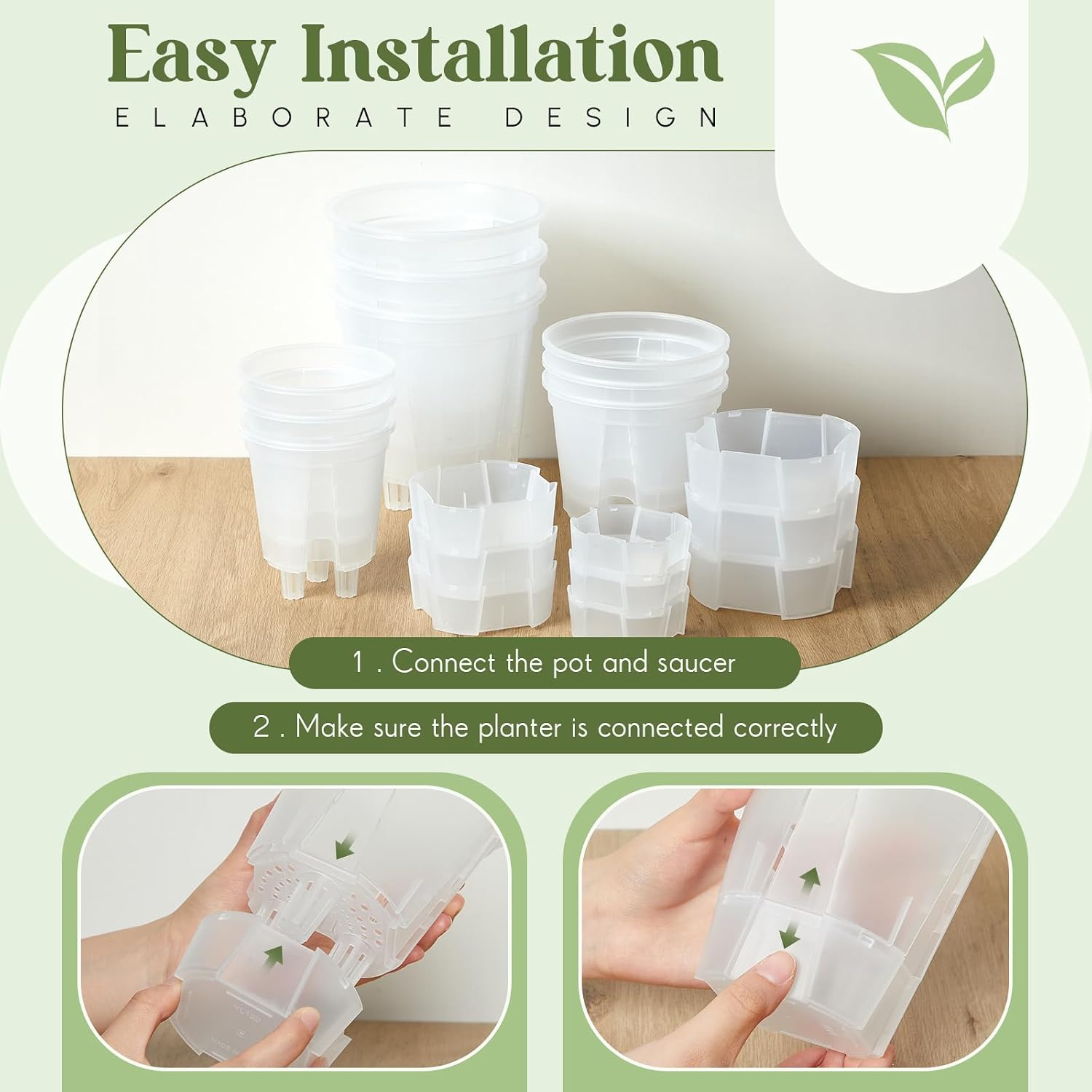 Self Watering Planters, Deep Reservoir Pots for Indoor Plants | Clear plastic planters in 3 sizes store water for 7-10