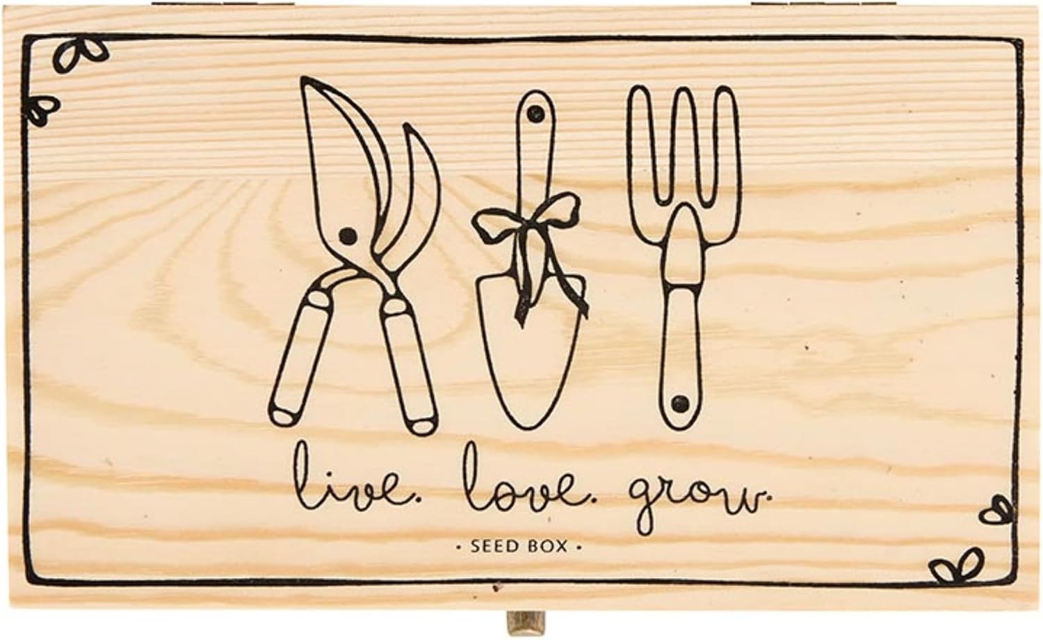 Santa Barbara Design Studio Seed Storage Box with 4 Dividers Wooden Storage Organizer, 7.75" x 4.5" x 5.5", Live Love