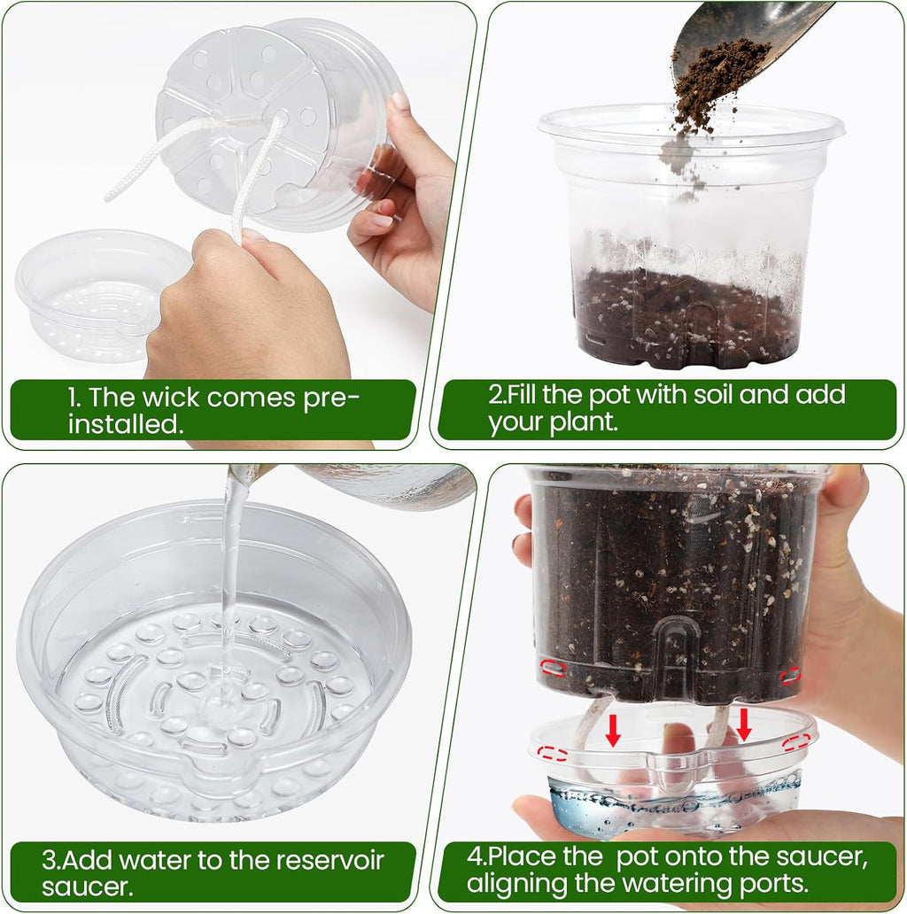 MIXC 18 Pack 6.5/5/4 Inch Self Watering Pots for Indoor Plants-Clear | Plastic, With Drainage Holes & Deep Reservoirs