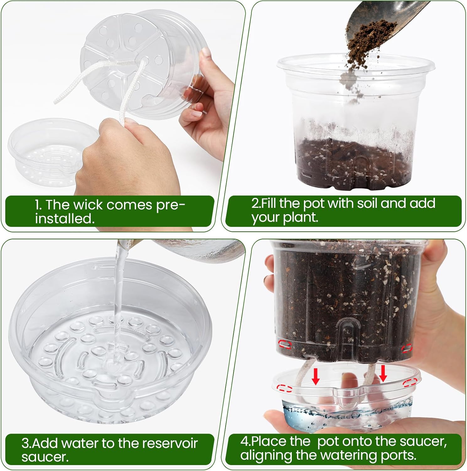MIXC 18 Pack 6.5/5/4 Inch Self Watering Pots for Indoor Plants-Clear | Plastic, With Drainage Holes & Deep Reservoirs