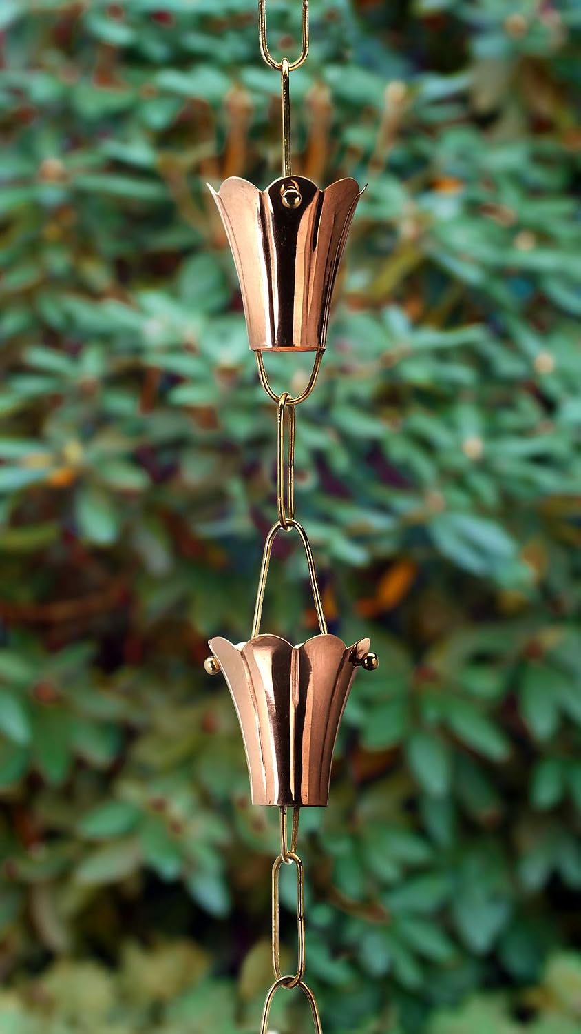 Fluted Flower Pure Copper 8.5 ft. Rain Chain by Good Directions