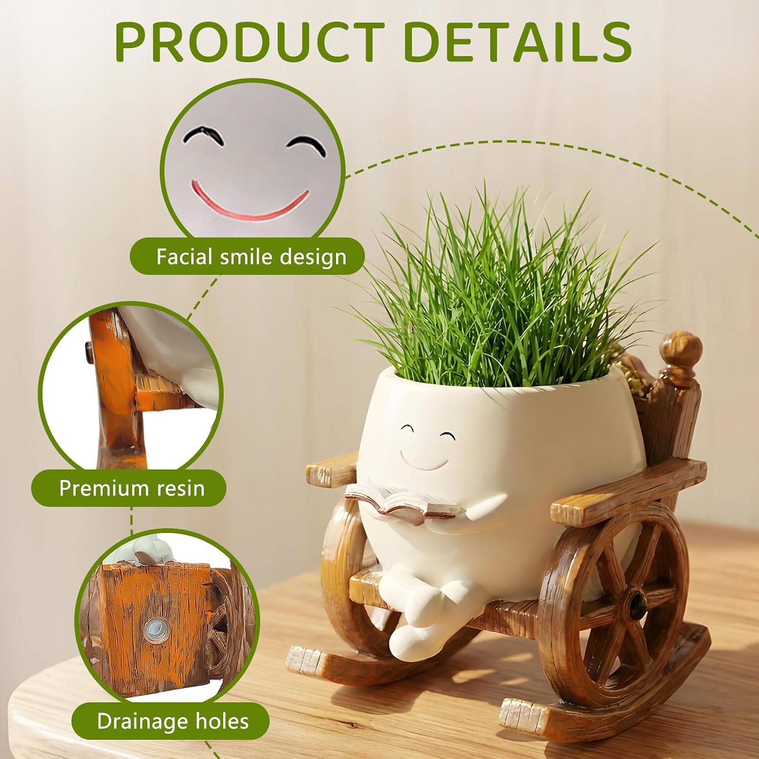 2 PCS Rocking Smily Face Planter Pot, Cute Plant Pots Plants | Cute Plant Pots for Indoor Outdoor Plants with Drainage