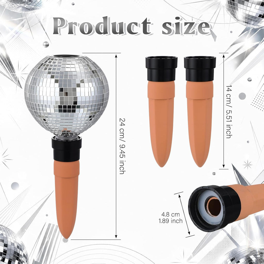 Pangda 2 Pack Disco Self Watering Spikes 15oz Plant Watering Globes with Disco Ball Decor Slow Release Vacation Insert