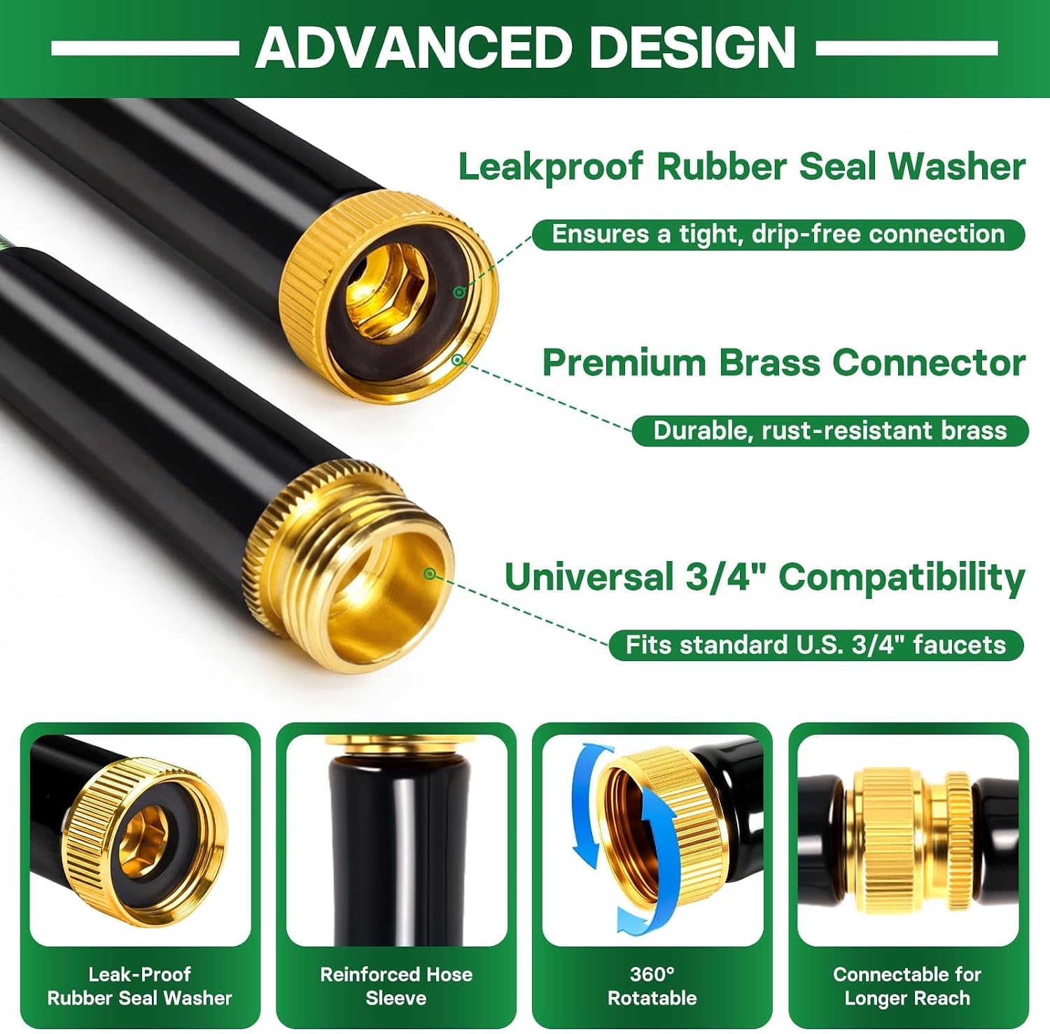 Garden Hose 75 ft Flexible Non-Expandable Water Hose Kink-Free Ultra Lightweight Leak-Proof Durable Portable