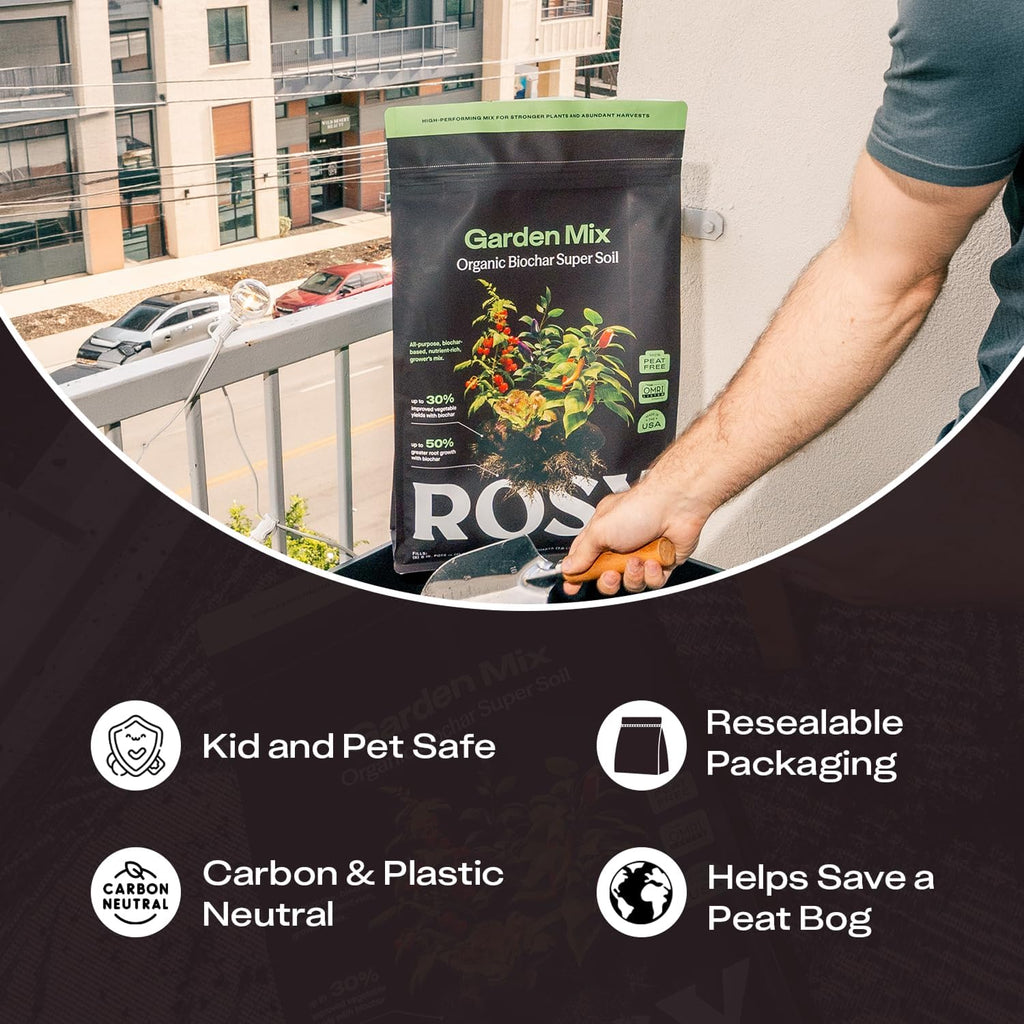Rosy Soil Garden Mix Biochar Potting Soil for Outdoor Plants, 8 Quart | Organic Garden Soil with Worm Castings for