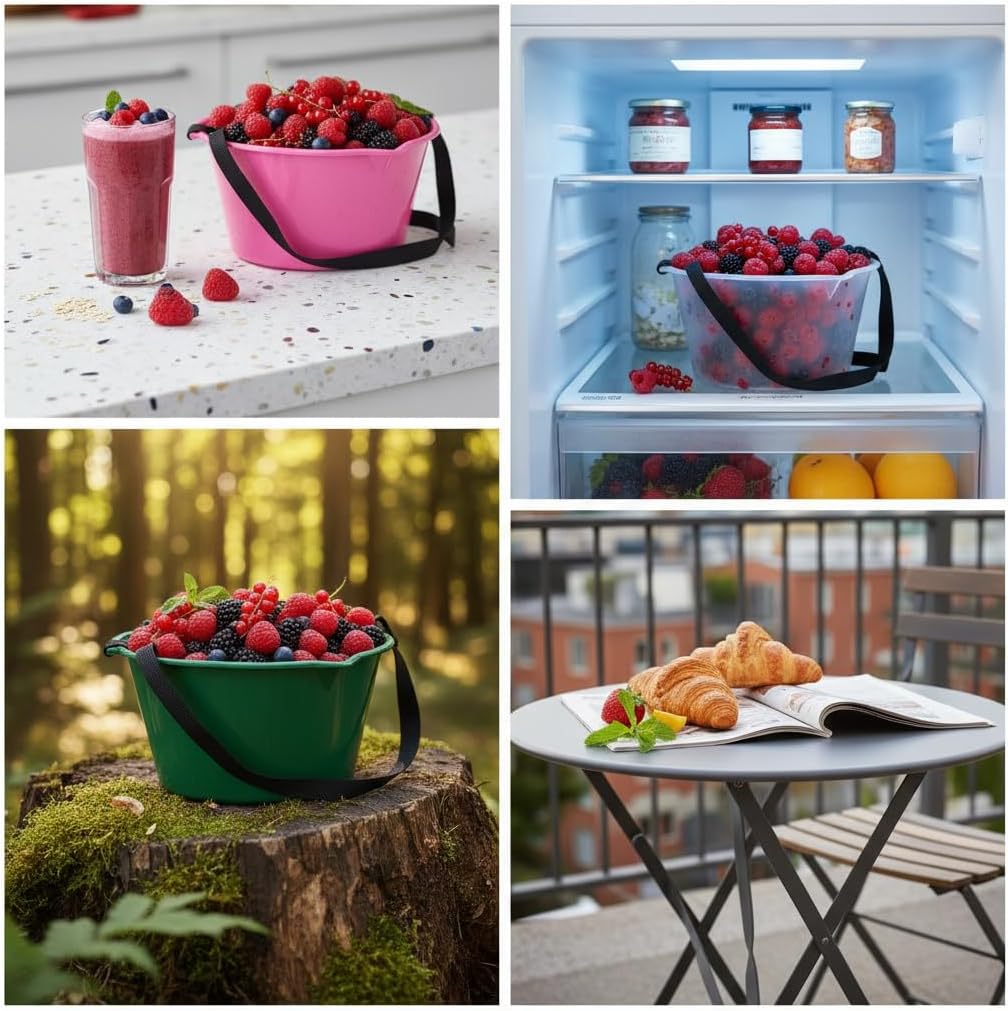 Berry Picking Basket - 3L Hands-Free Fruit Picking Bucket with Adjustable Strap (Pink)