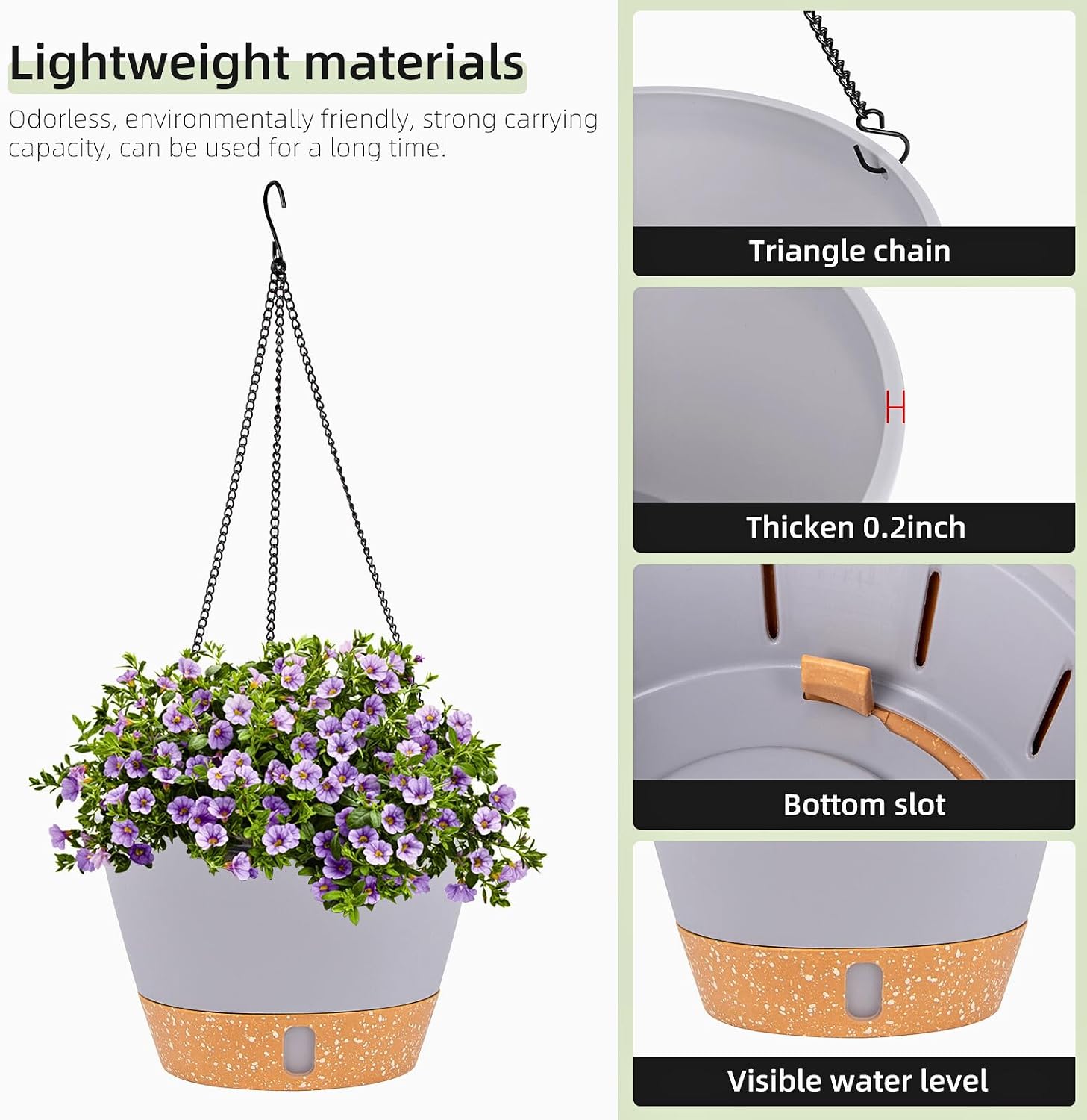 QCQHDU 2 Pack 10 Inch Hanging Planters for Indoor Outdoor Plants, Hanging Baskets Flower Pots with Reservoir Tray &