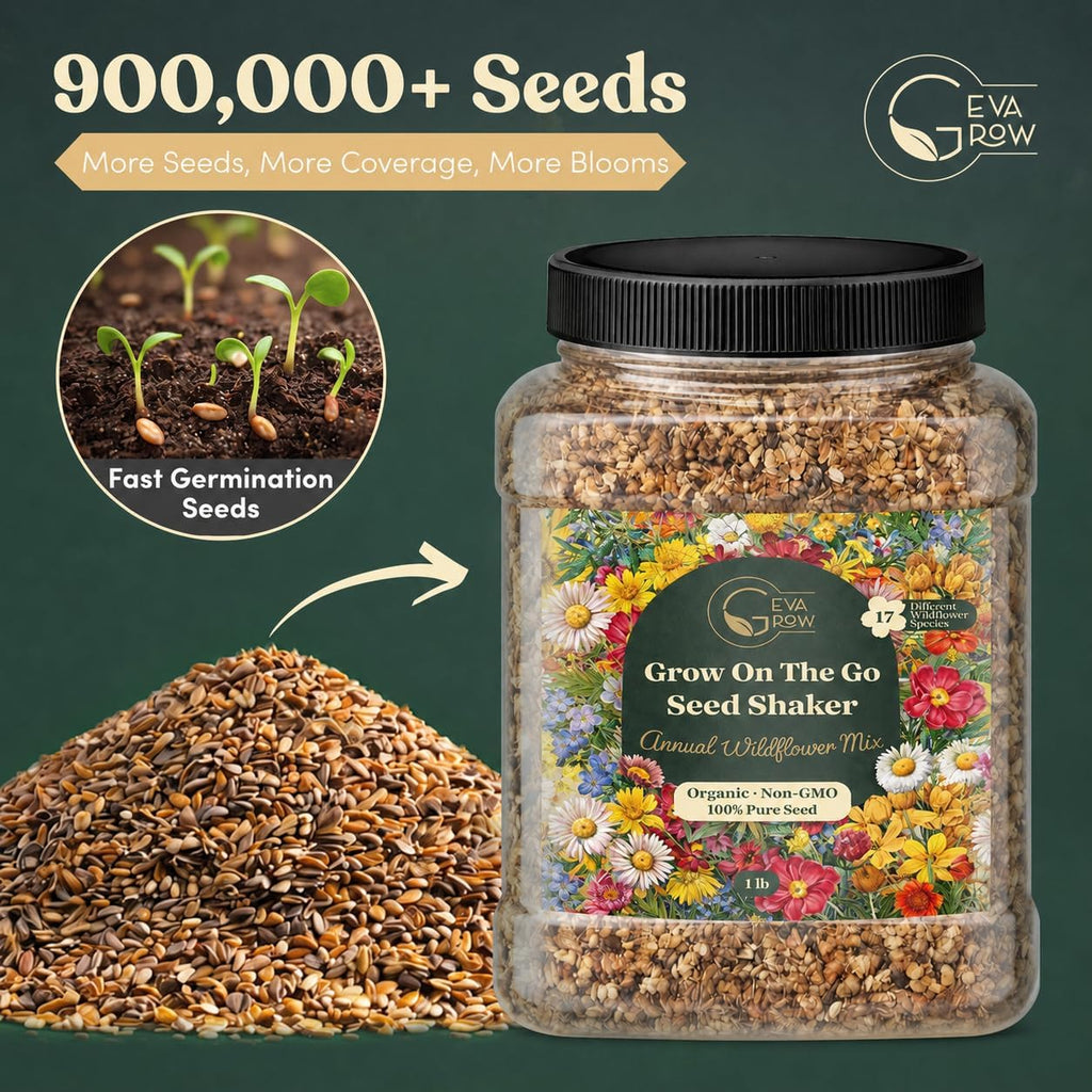 Wildflower Seed Shaker – Annual Mix by GevaGrow | 17 Variety Flower Seeds for Planting in Pots & Outdoor Gardens, Bulk