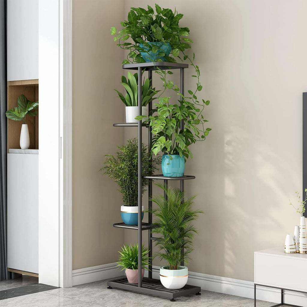 LINZINAR 5 Tier Plant Stand Indoor Outdoor Metal Flower Pot Display Shelf | Space Saving,6 Potted Multiple Flower Pot