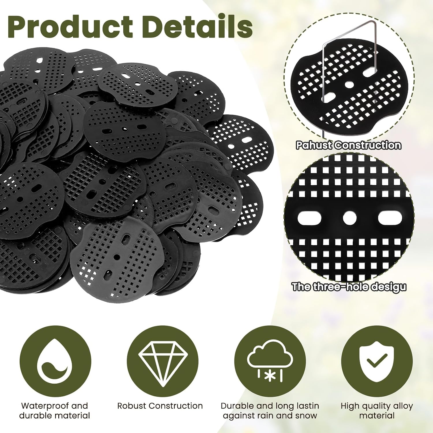 300Pcs Garden Staples Plastic Buffer Washer, Landscape Staple Gasket, Barrier Staples Washer, Yard Pins Pad for Barrier