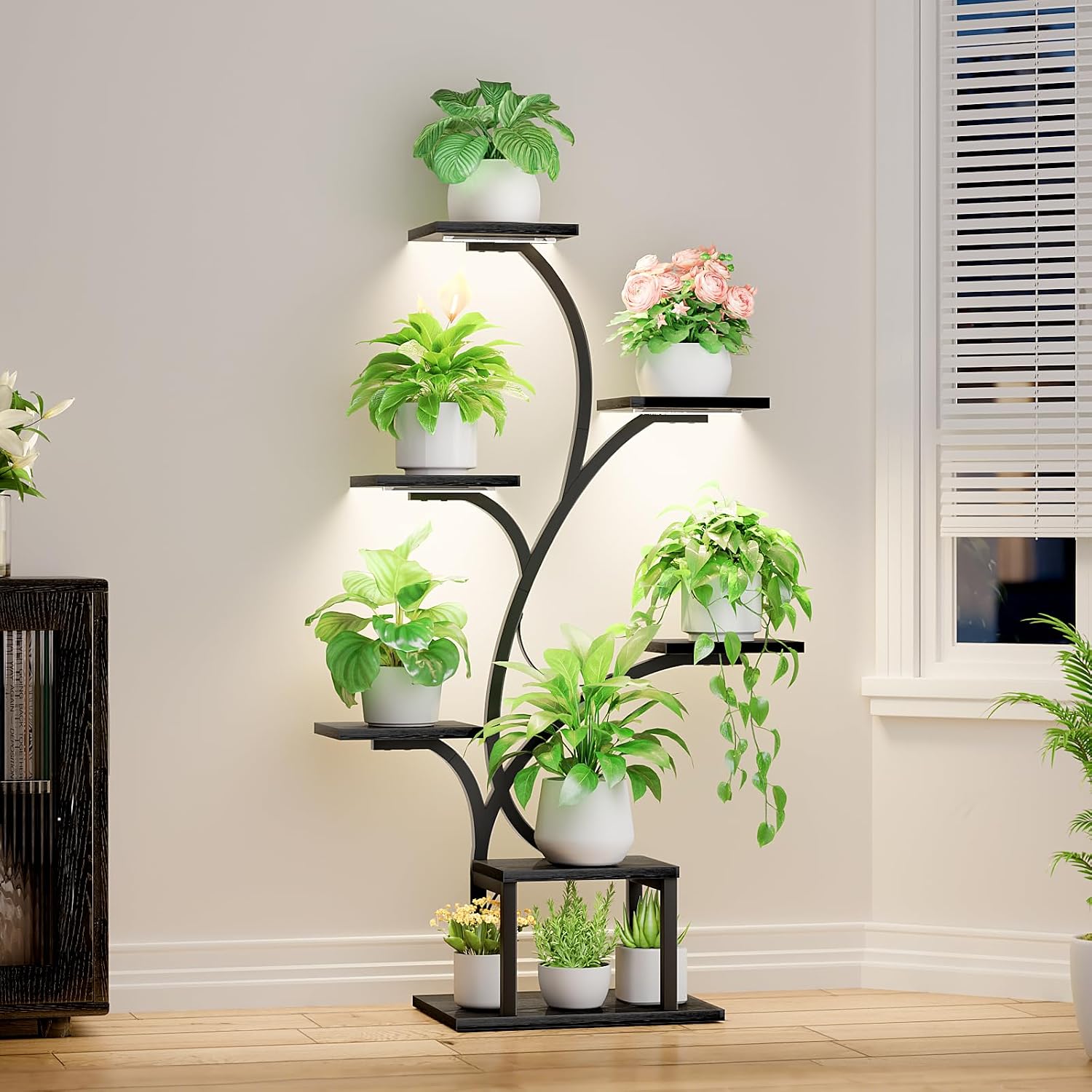 BACEKOLL Plant Stand Indoor with Grow Light, 7 Tier 49" Lighted Plant Shelf | Tree-Shaped Tall Holder with Full
