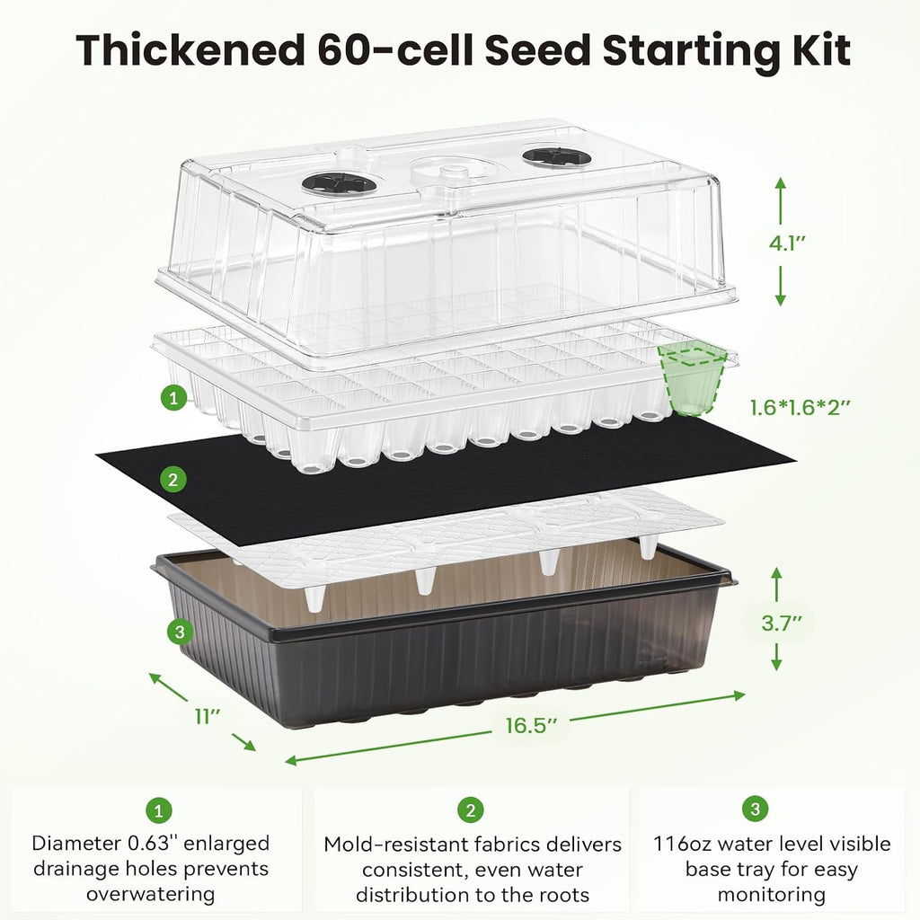 BAOSHISHAN Seed Starter Tray with Grow Light - 60 Cells Self-Watering | 24/7 LED Grow Light, 4'' Humidity Dome, Ideal