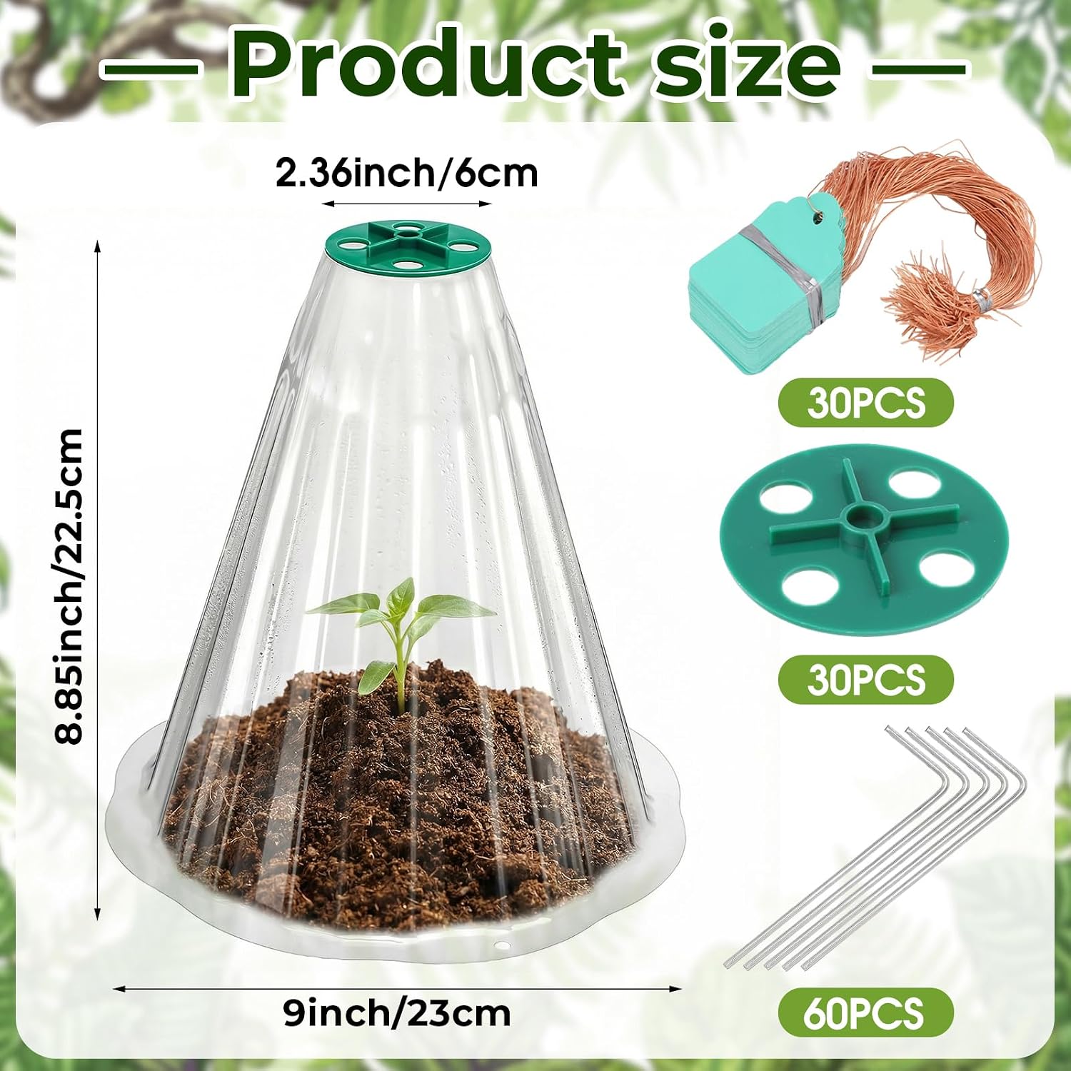 Cloches for Plants, Transparent Plant Covers, Garden Cloches with Humidity Domes, Securing Pegs and Plant Labels