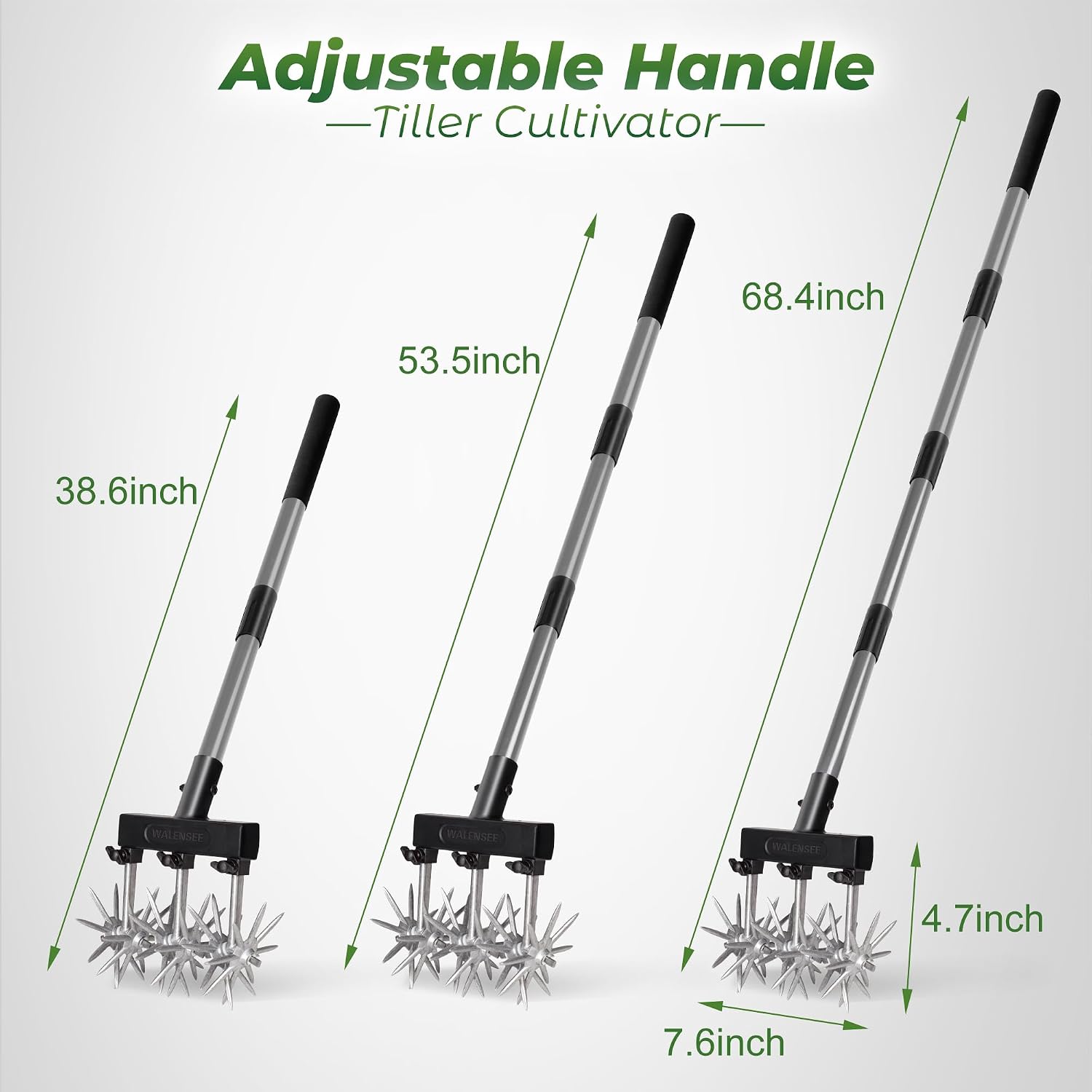 Walensee Rotary Cultivator, Hand Tiller for Soil Mixing or Reseeding | Star-Shaped Rotating Tines Break Up Soil Clods