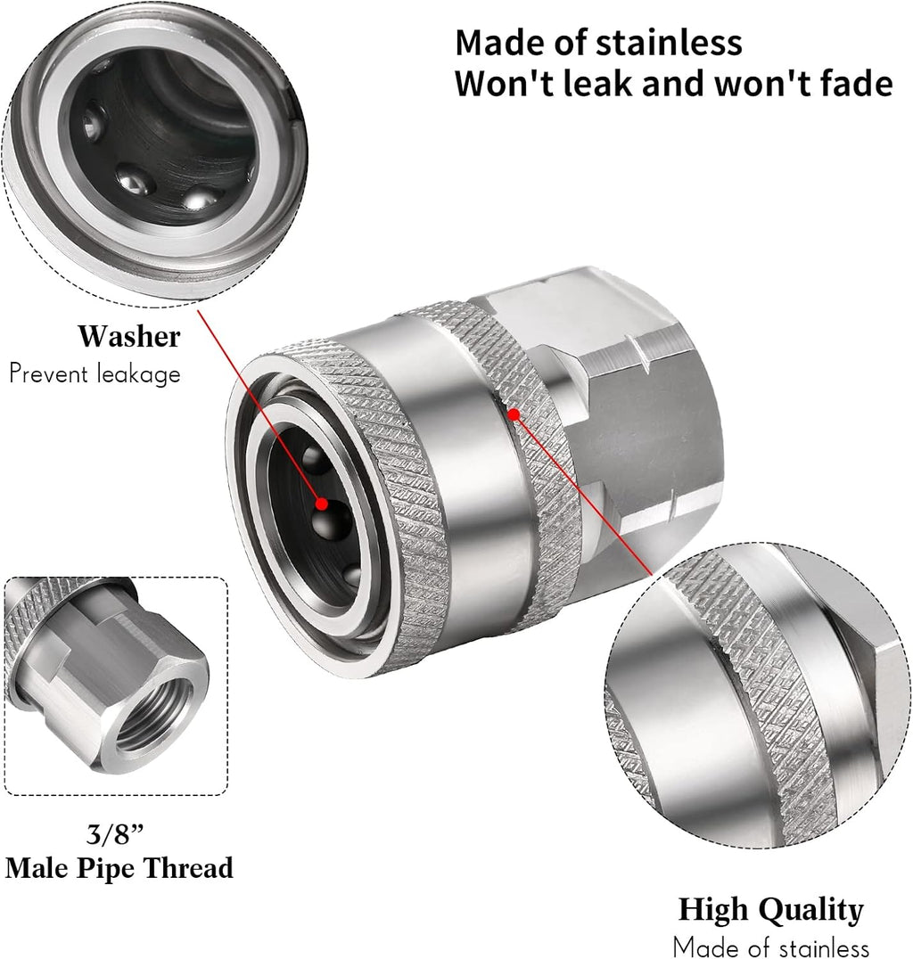 4 Sets NPT 1/4 Inch Pressure Washer Coupler Quick Connect Plug Male Female 1/4 Quick Connect Fittings Pressure Washer