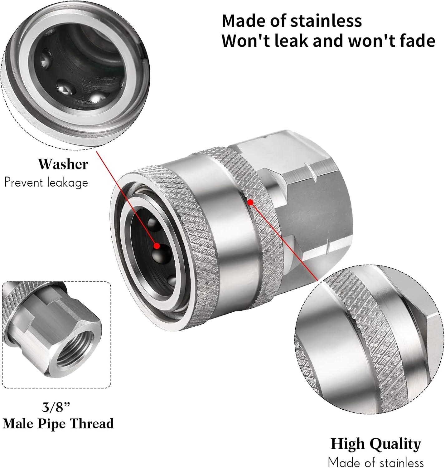 4 Sets NPT 1/4 Inch Pressure Washer Coupler Quick Connect Plug Male Female 1/4 Quick Connect Fittings Pressure Washer