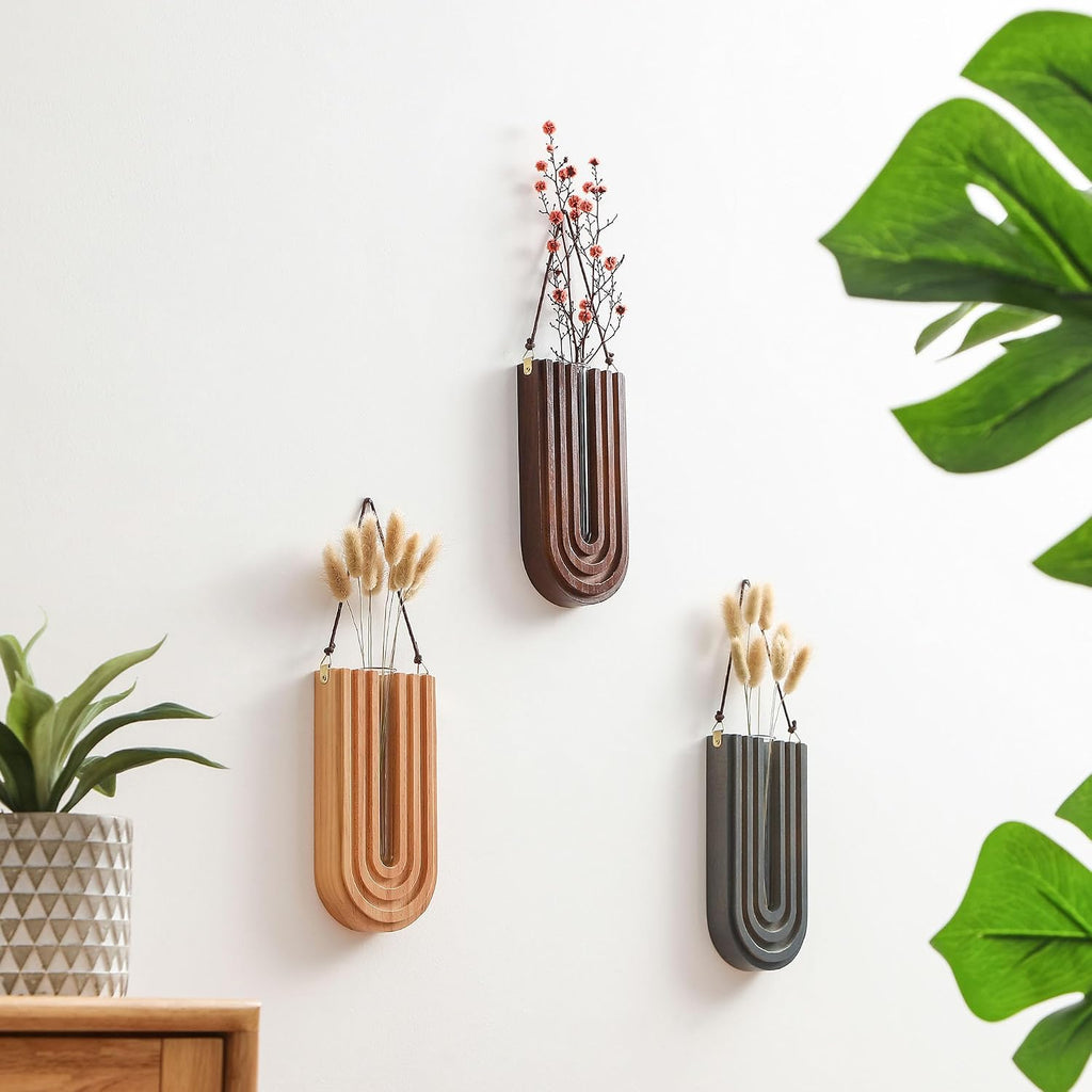 Wood Wall Planter Indoor, Propagation Station, Wooden Hanging Vase for Dried Flowers, Plant Holder, Boho Wall Décor for