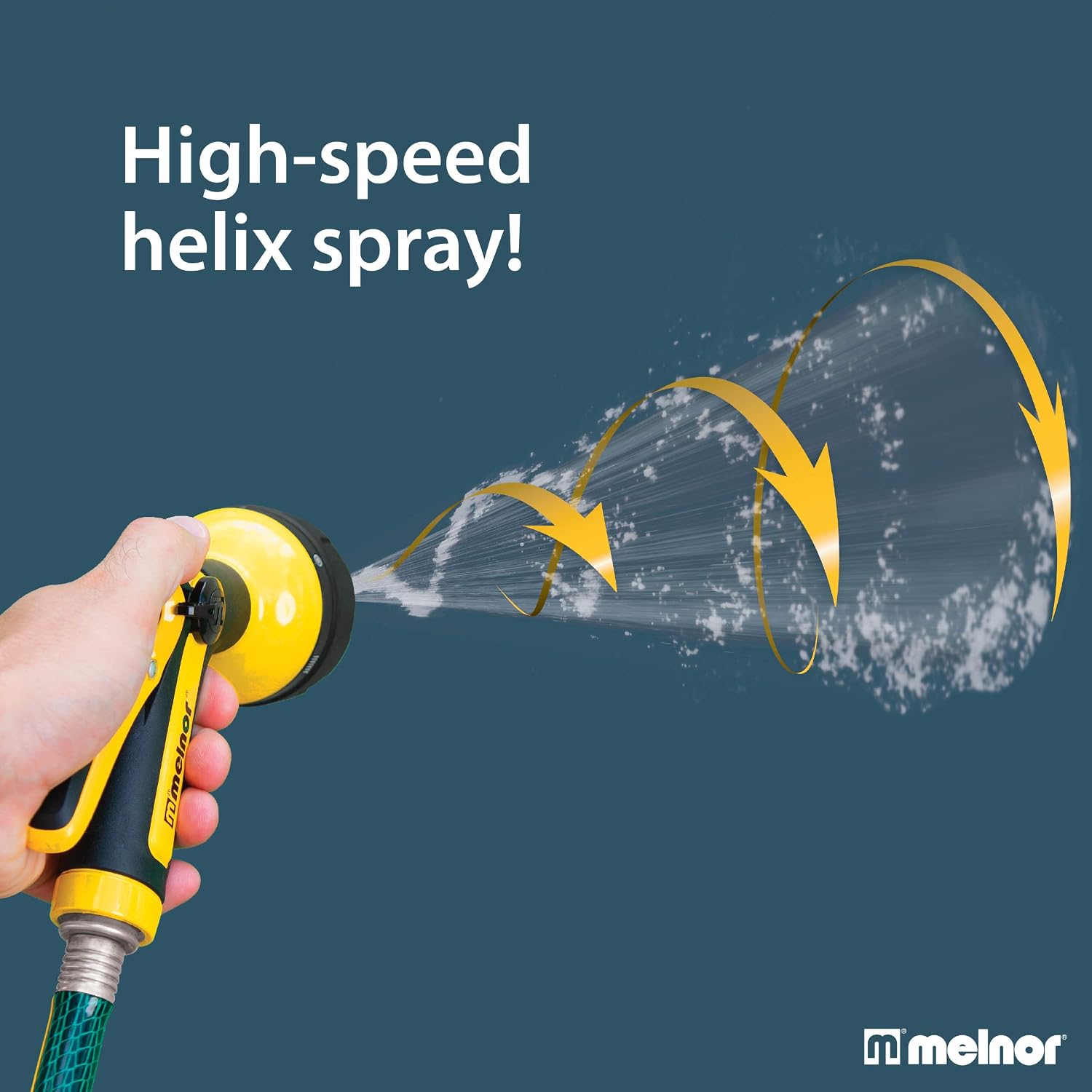 Melnor 65112-AMZ 6-Pattern Vortex Water Hose Sprayer Nozzle, QuickConnect Product Adapter, Black, Yellow, Slip