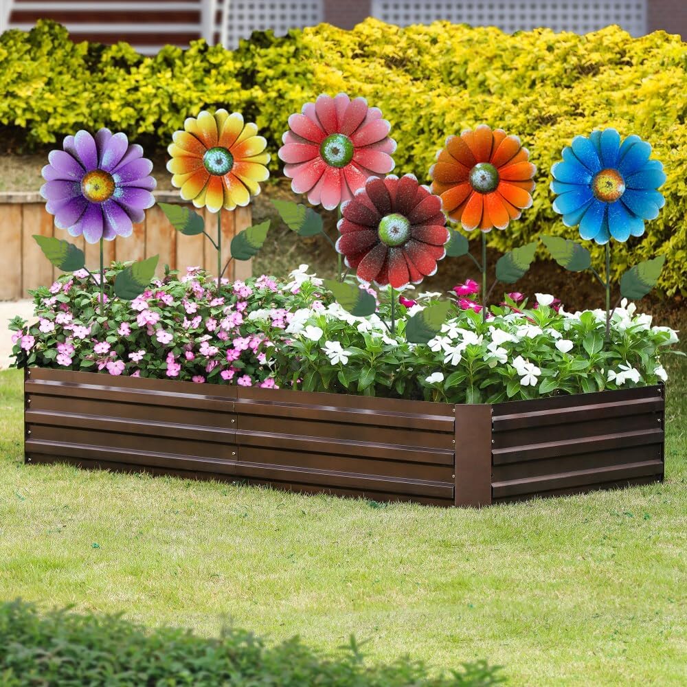 Metal Flower Garden Stakes, 6 Pc. Set,22 inch Outdoor Decor Stakes for Spring Decor, Rust and Weather Resistant Flowers